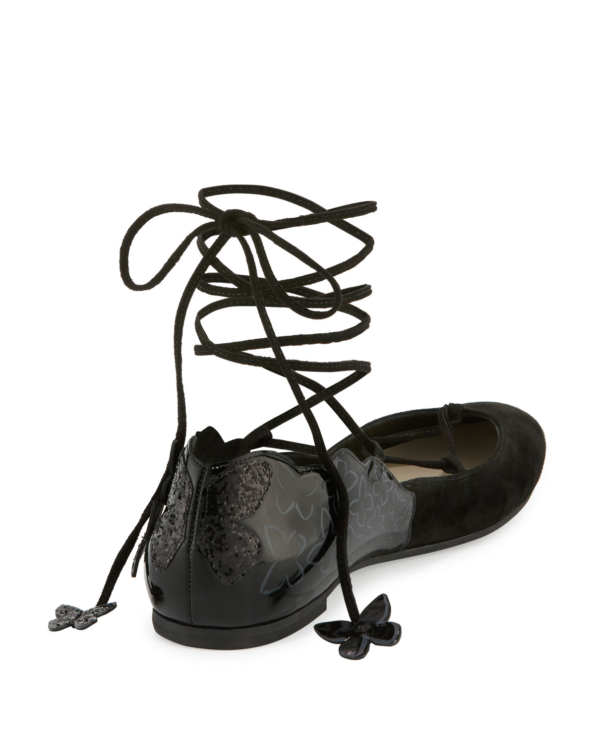 Harmony Suede Tie-Up 3D Butterfly Flat, Black