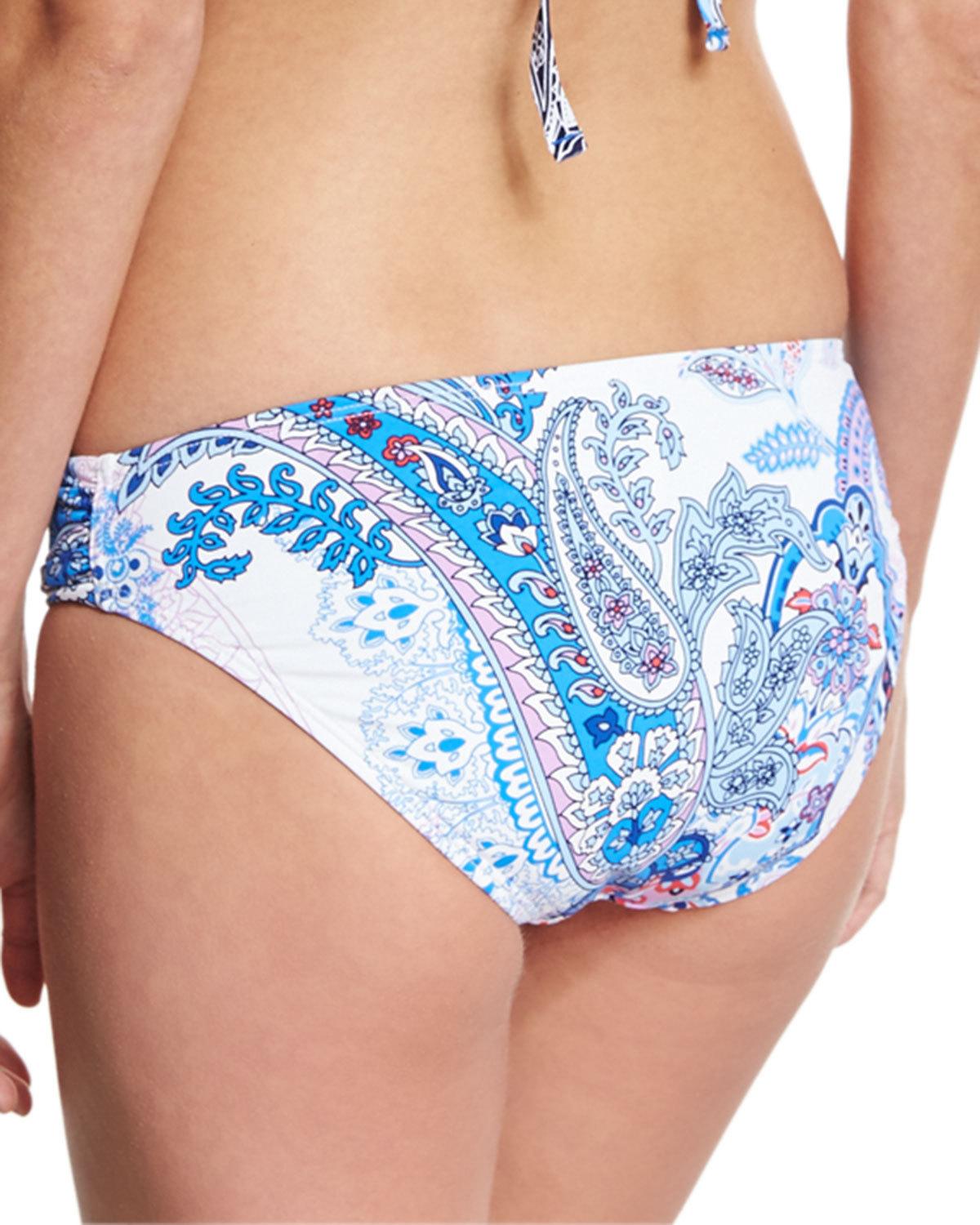 Paisley Leaves Reversible Shirred-Side Hipster Swim Bottom