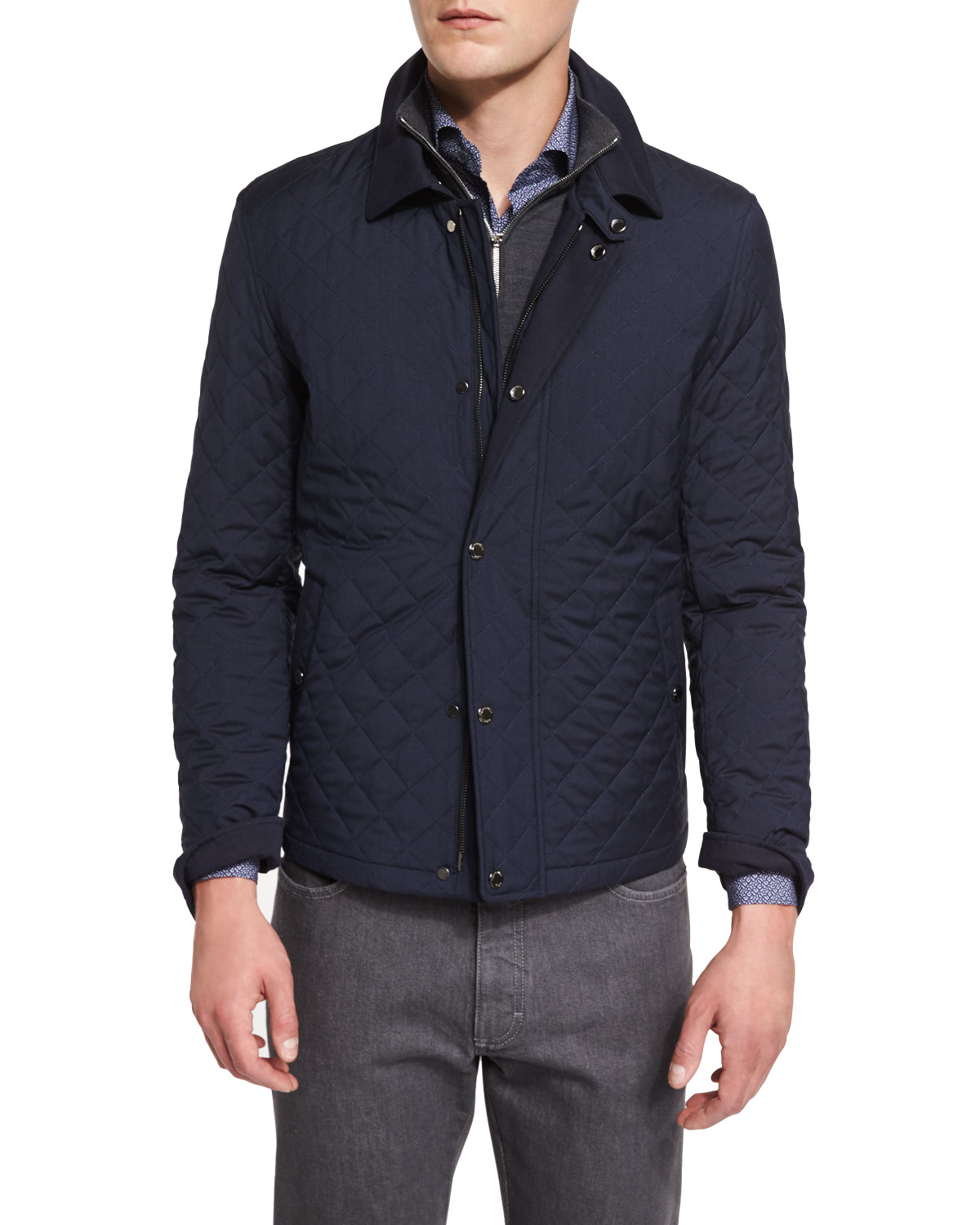 Quilted Wool-Blend Field Jacket, Navy