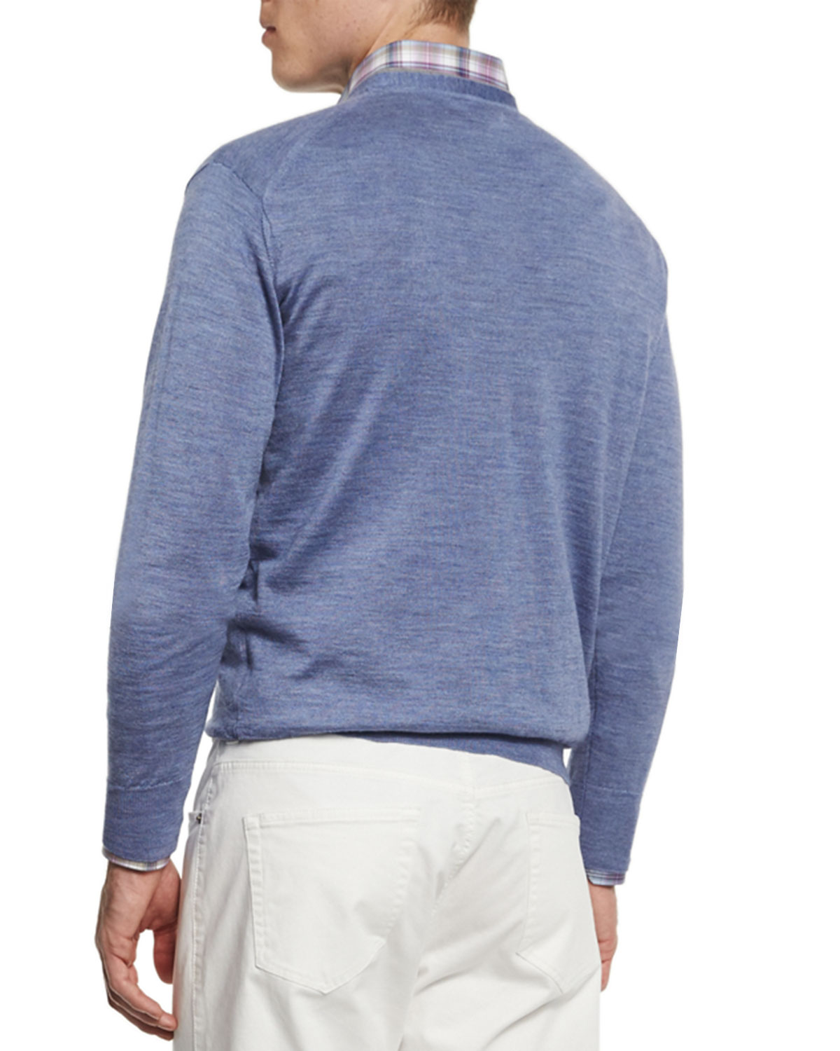 Wool-Blend V-Neck Sweater, Purple