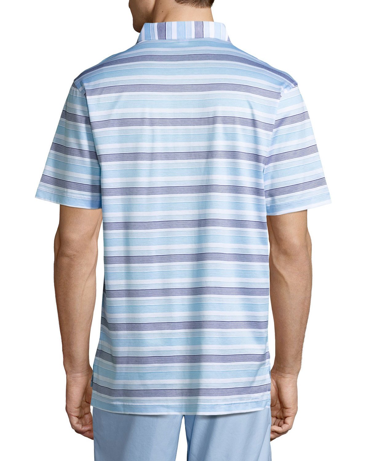 Johnson Striped Cotton Lisle Polo Shirt, White/Blue