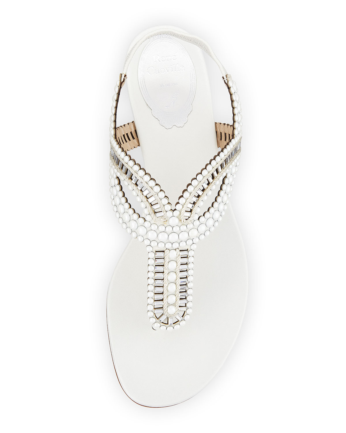 Pearly Crystal Flat Thong Sandal, Ivory