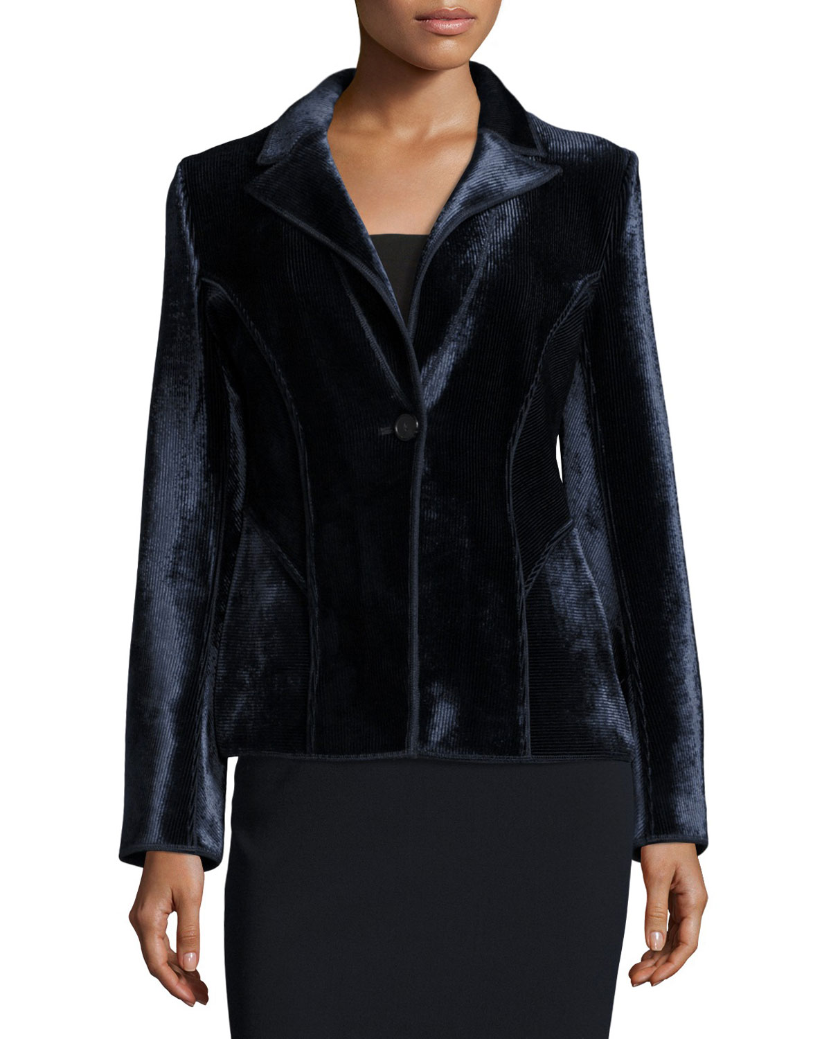 Velvet One-Button Ottoman Jacket, Navy