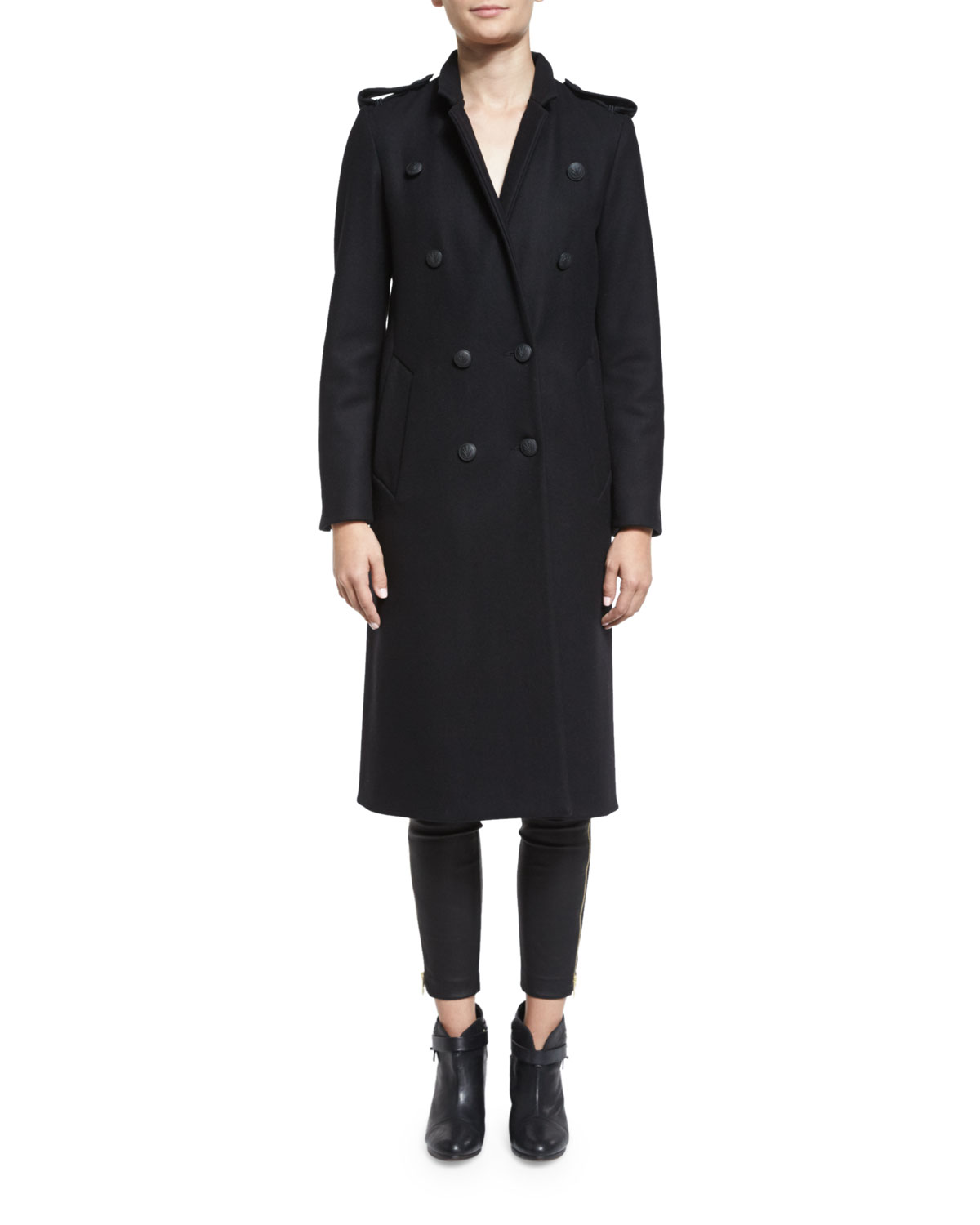 Ashton Tailored Double-Breasted Peacoat, Black