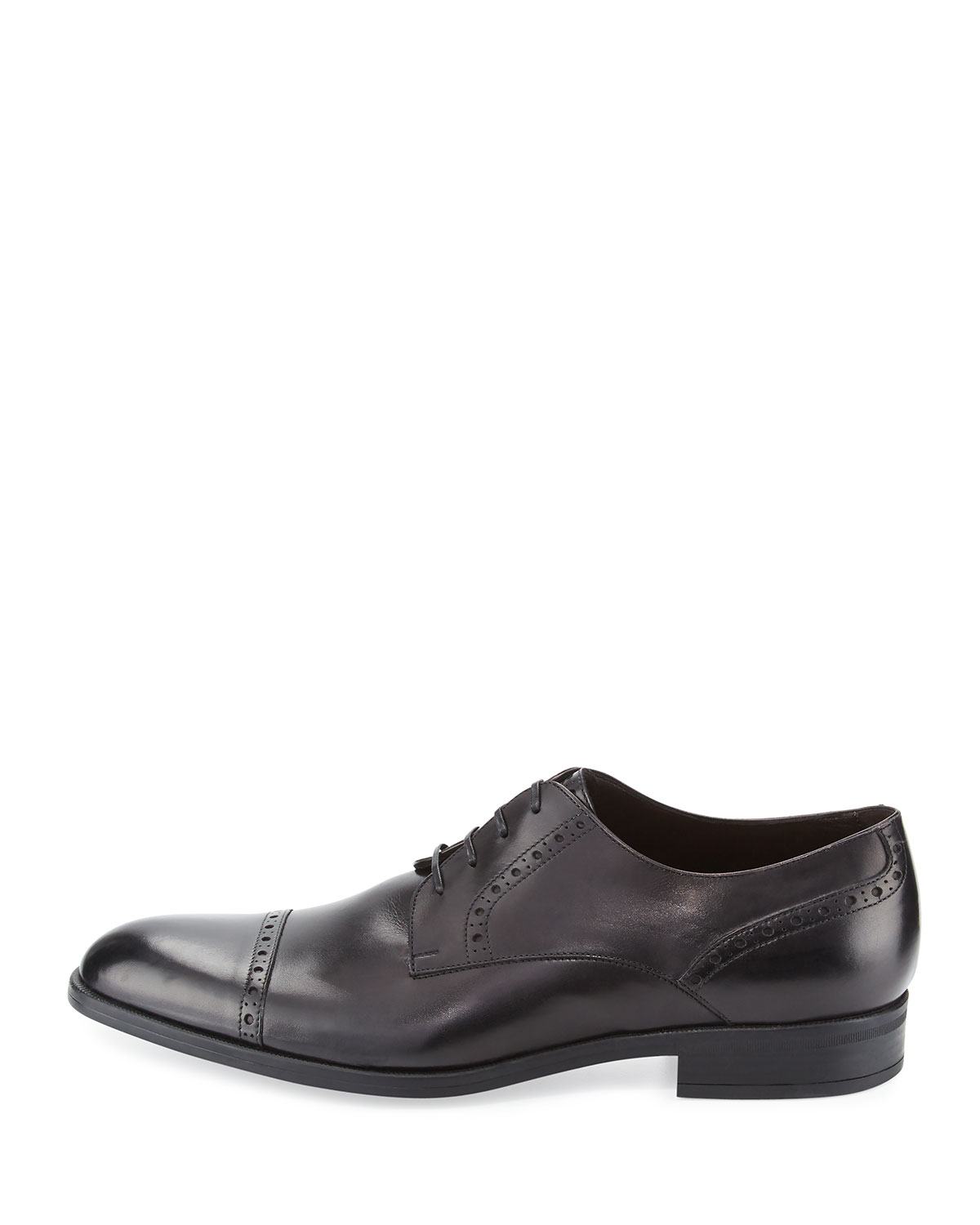 Leather Cap-Toe Derby Shoe, Black