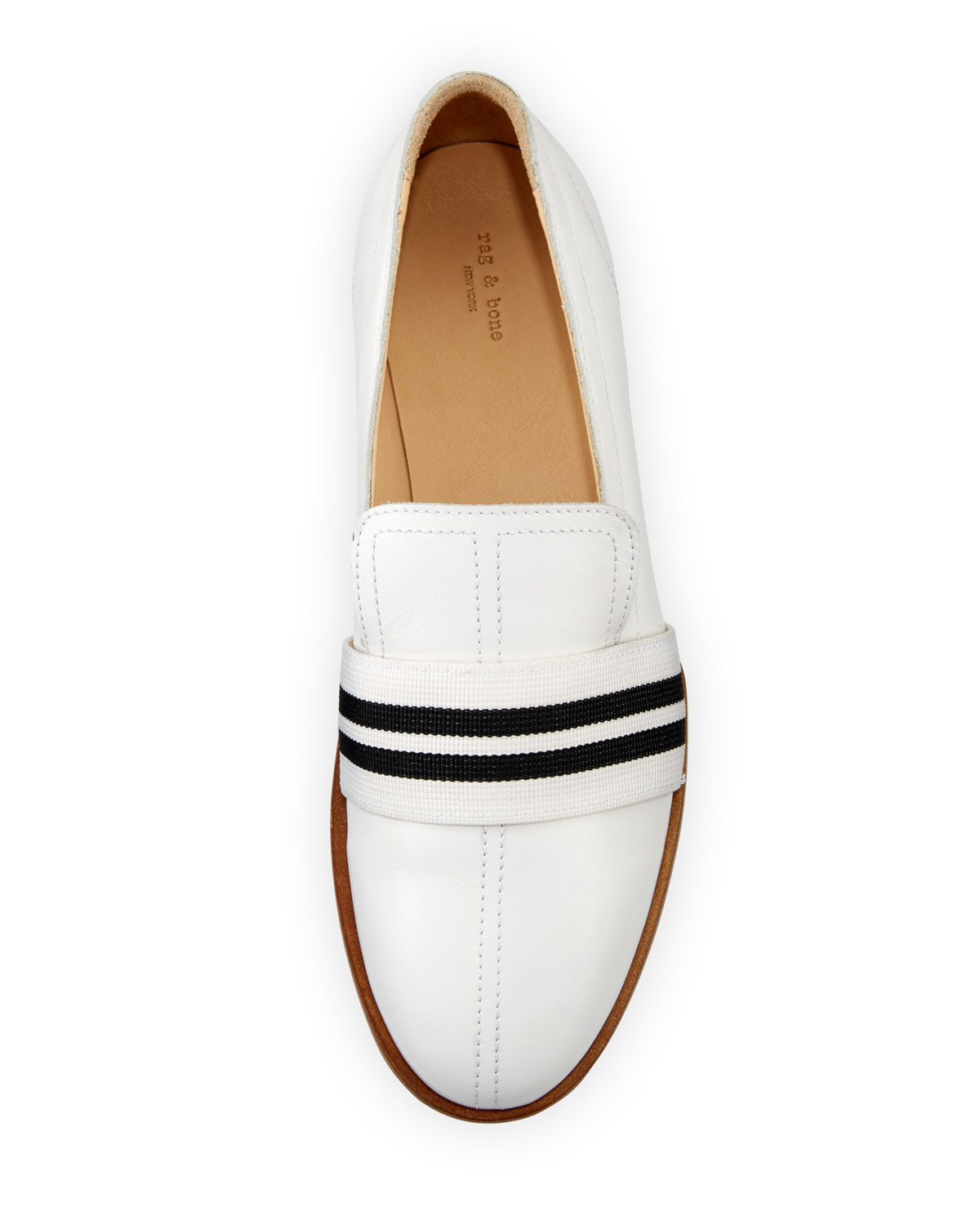 Amber Striped-Web Leather Loafer, White