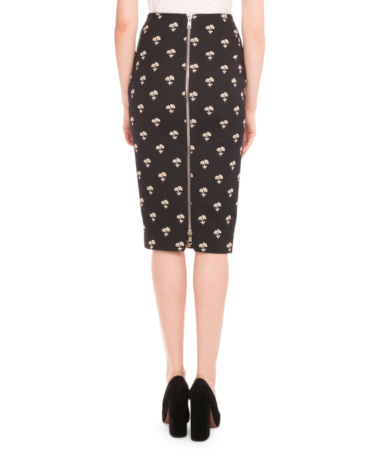 Daisy Jacquard Pencil Skirt, Black/White/Gold