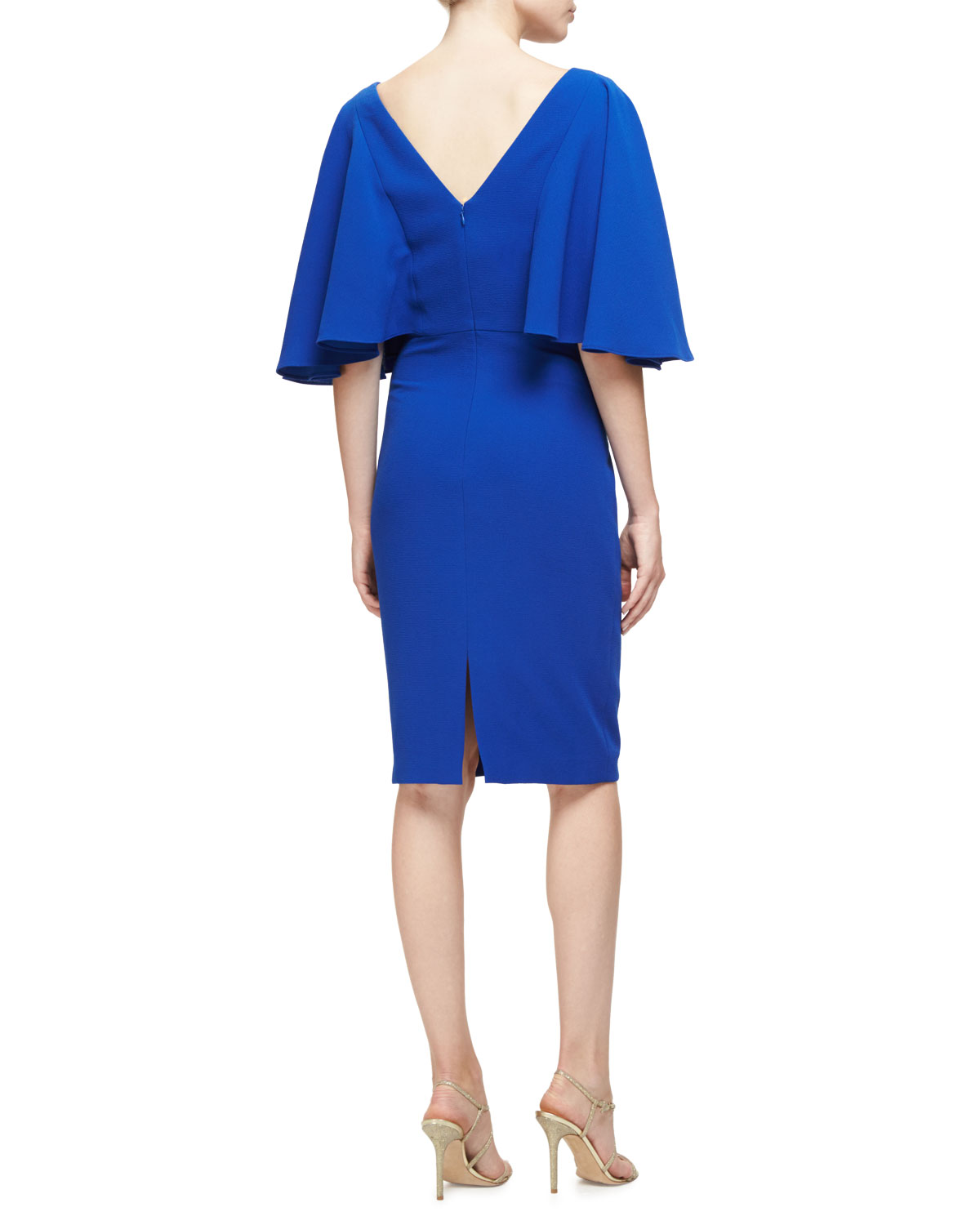 Flutter-Sleeve Crepe Cocktail Dress, Royal Blue