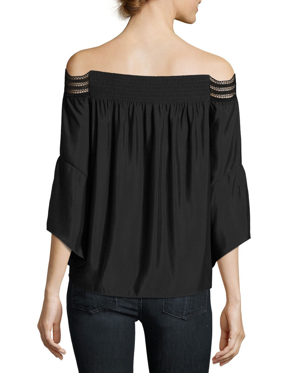 Priscilla Scalloped Lace Off-the-Shoulder Top, Black