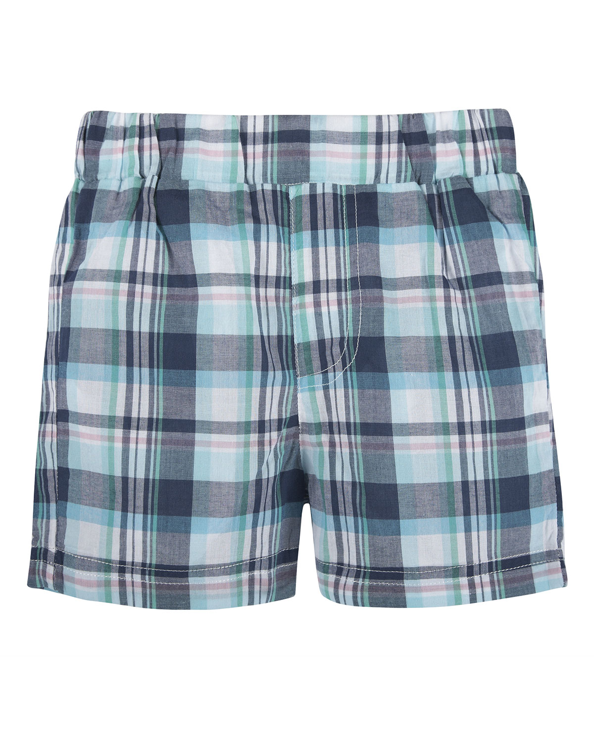 Short-Sleeve Polo Suspender Shirtzie w/ Plaid Shorts, Navy, Size 3-24 Months