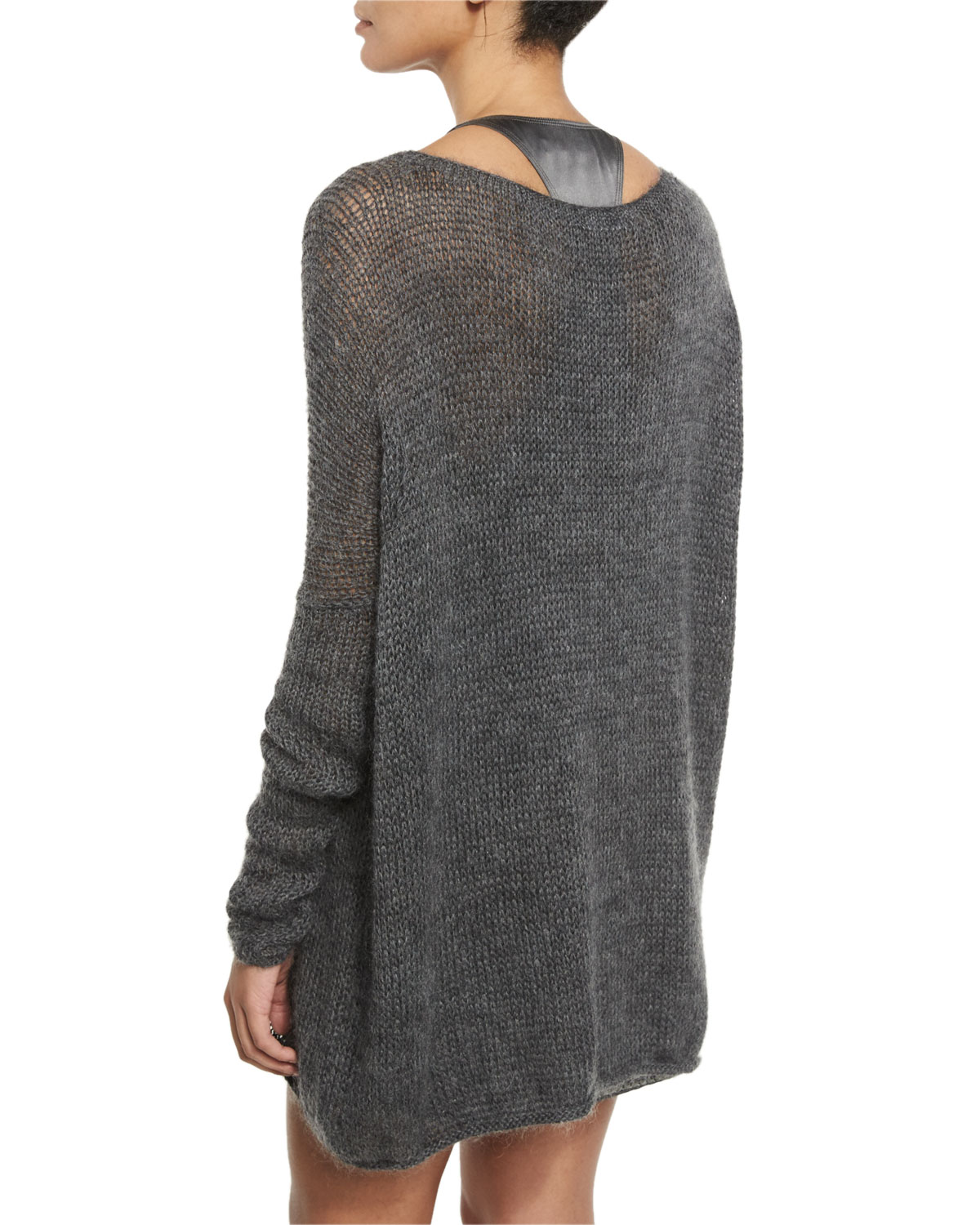 Oversized Knit Pullover Sweater, Charcoal