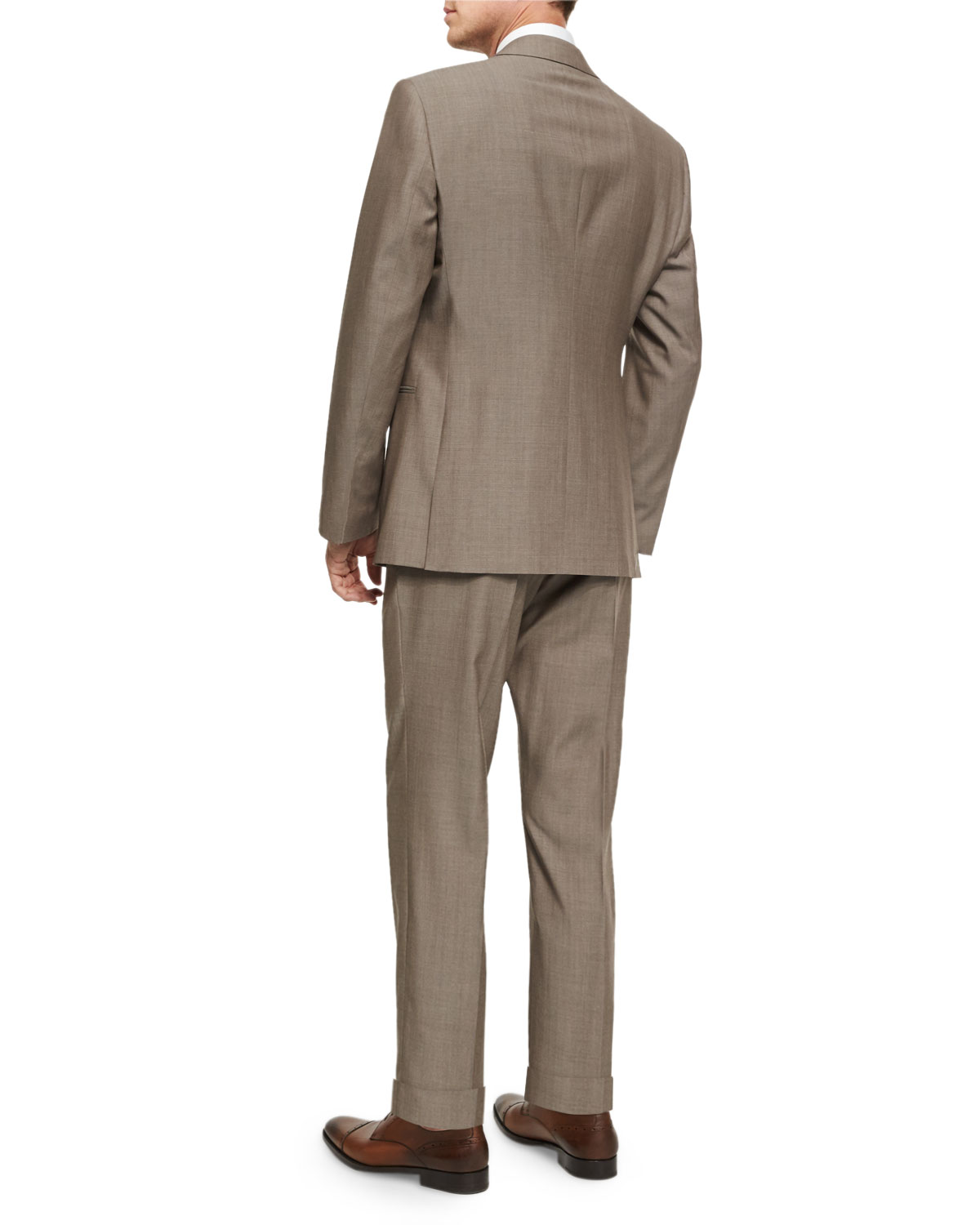 Taylor Solid Sharkskin Two-Piece Wool Suit, Tan