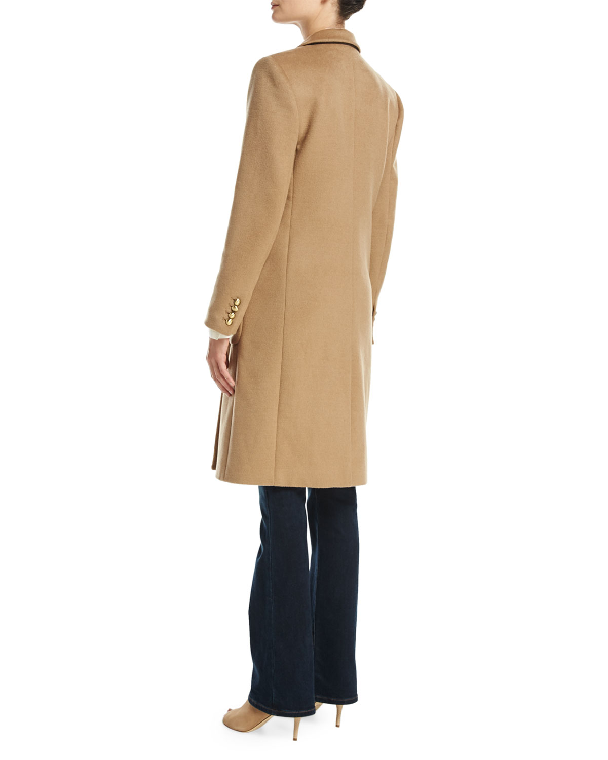Tailored Double-Breasted Wool-Blend Coat, Dark Camel