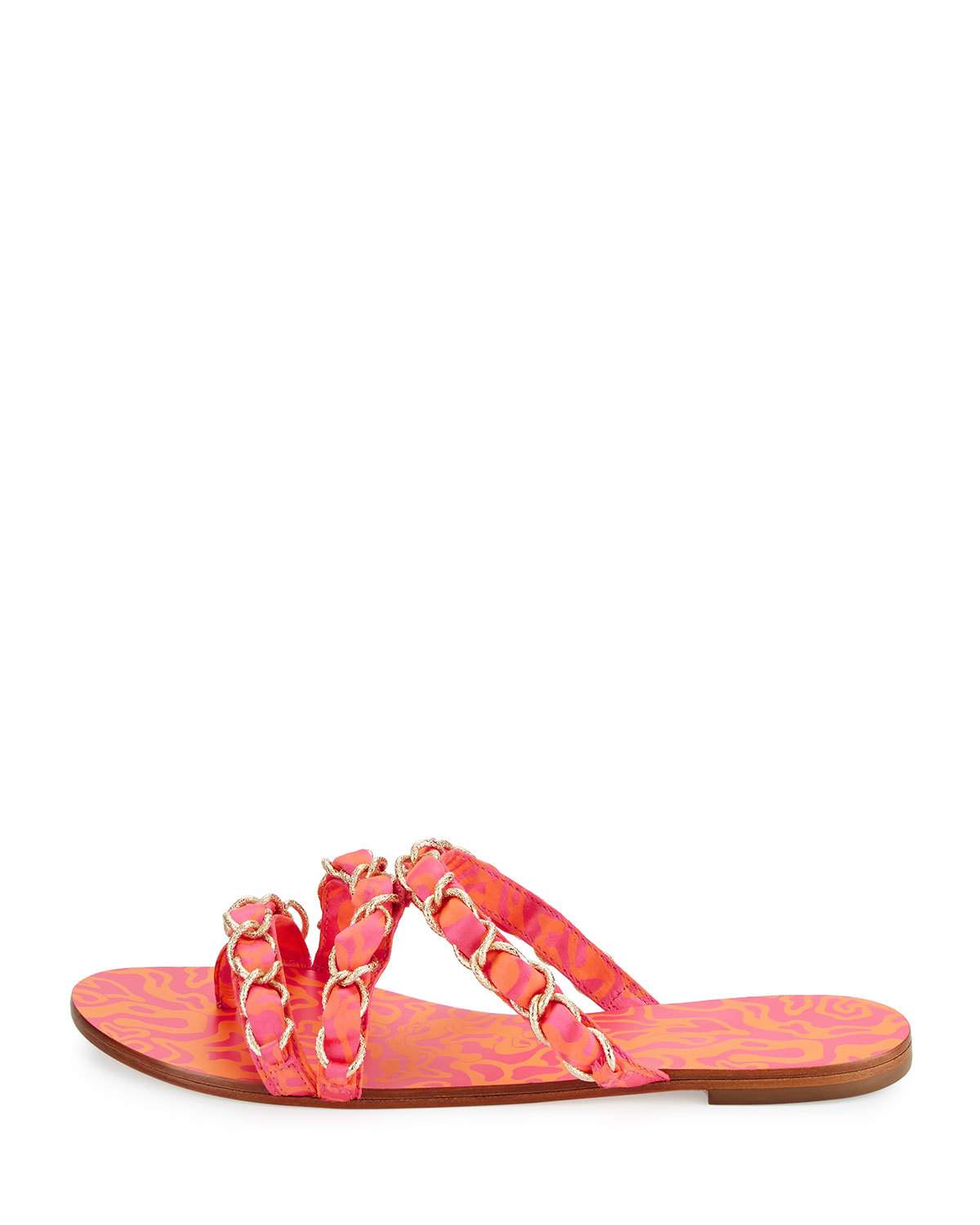 Taya Woven Satin Chain Flat Sandal, Multi