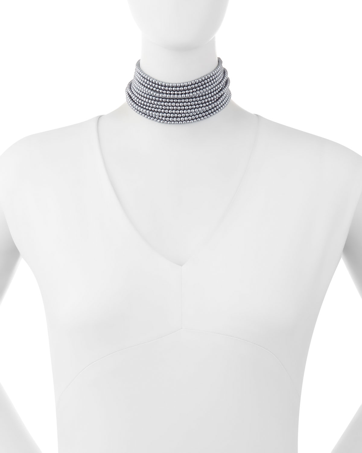 Multi-Strand Gray Simulated Pearl Choker Necklace