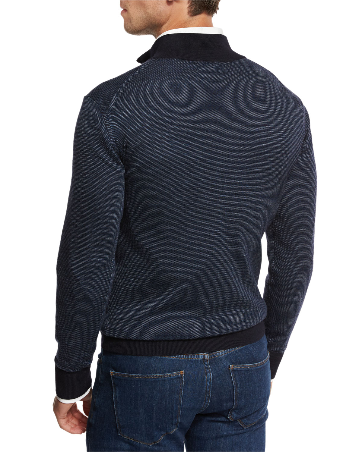 Collection Merino-Silk-Cashmere Birdseye Quarter-Zip Sweater