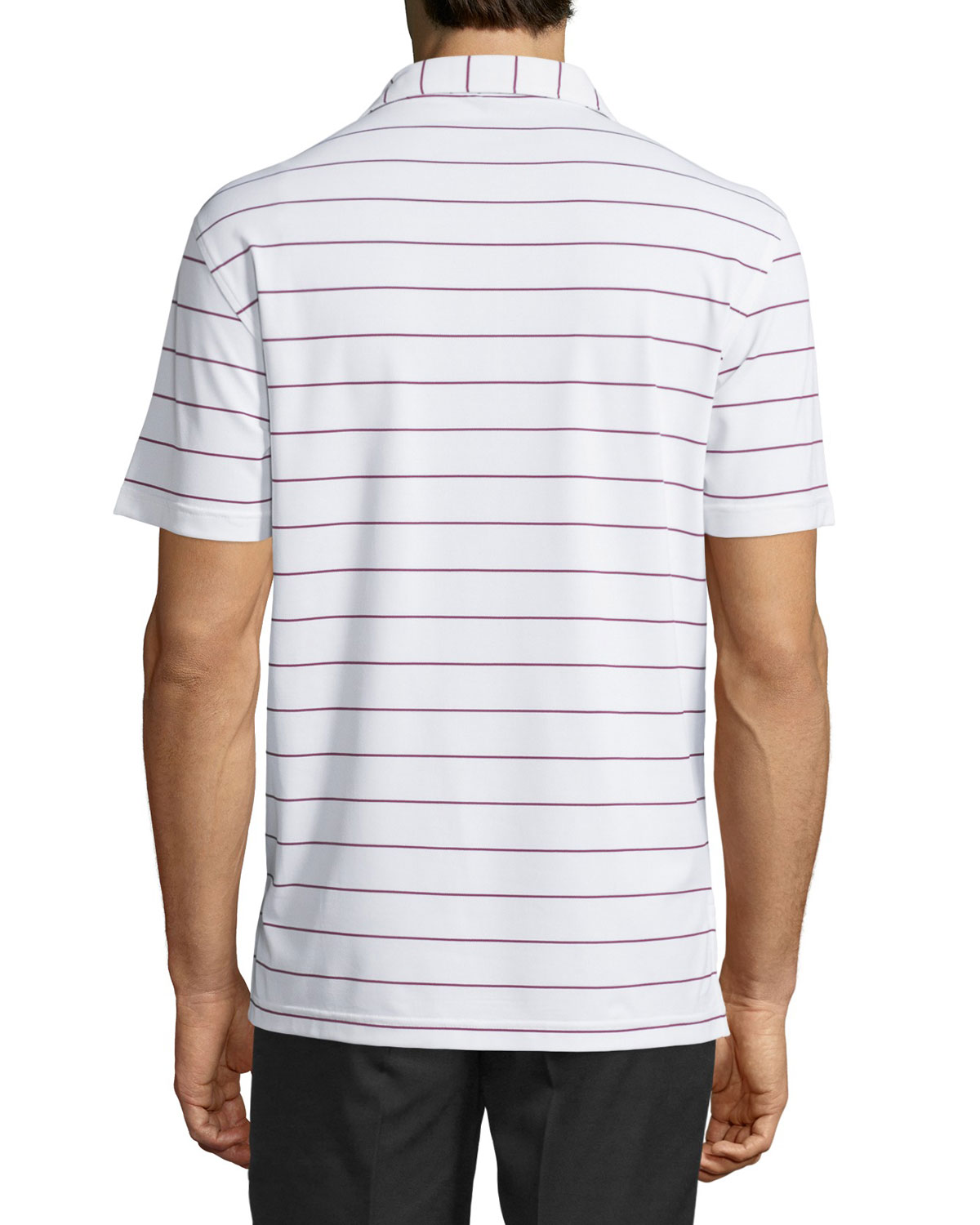Performance Striped Short-Sleeve Polo Shirt, White