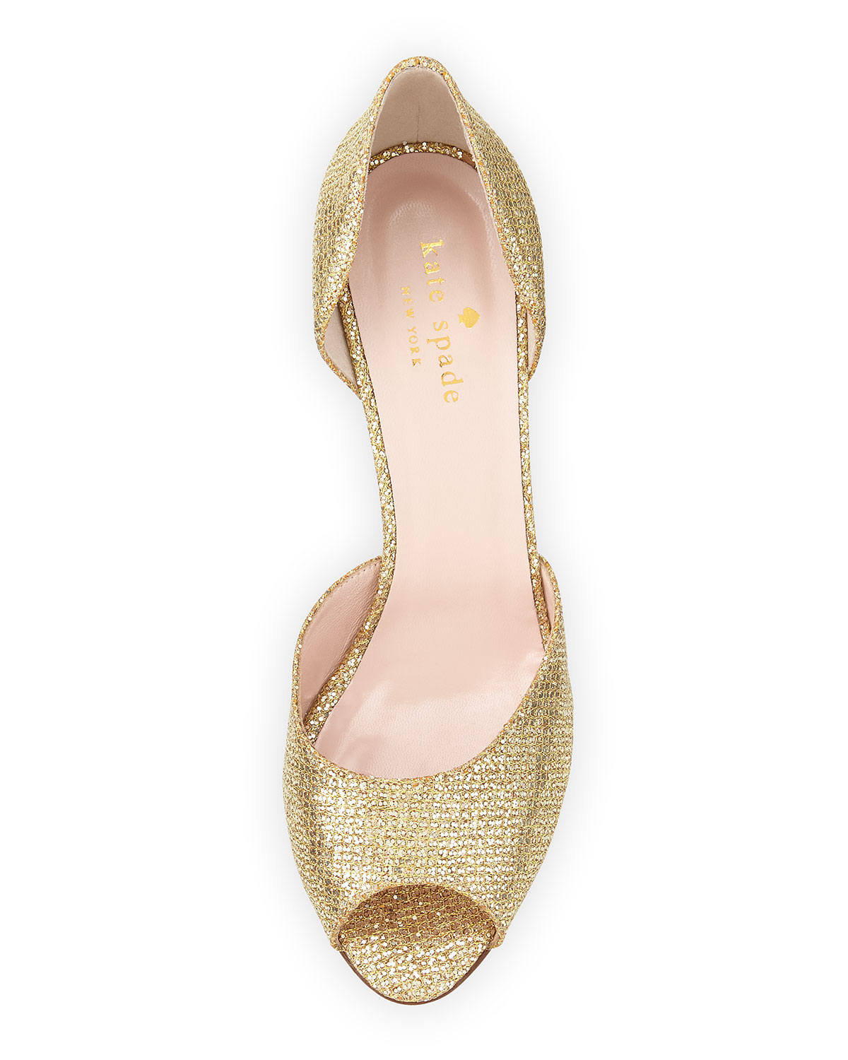 sage glitter peep-toe pump, gold