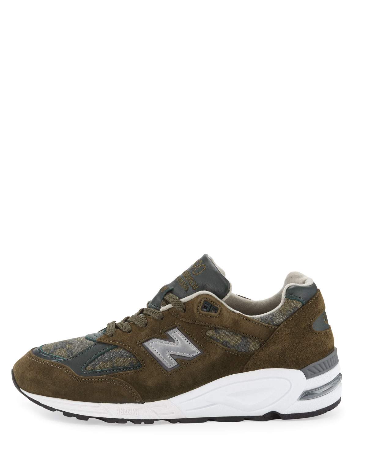 990 Distinct Leather-Suede Sneaker, Green-Olive