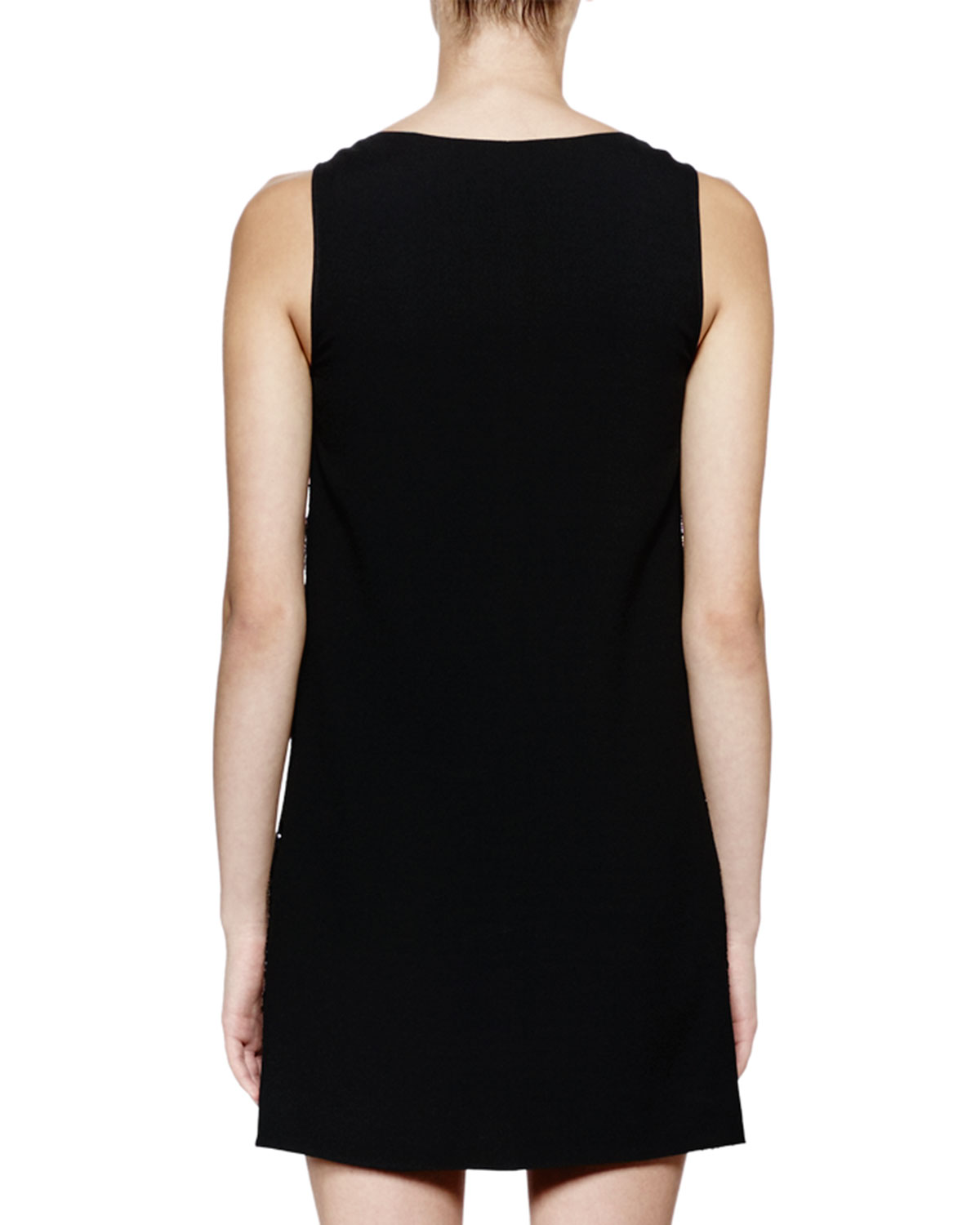 Sleeveless Embellished-Front Shift Dress, Black