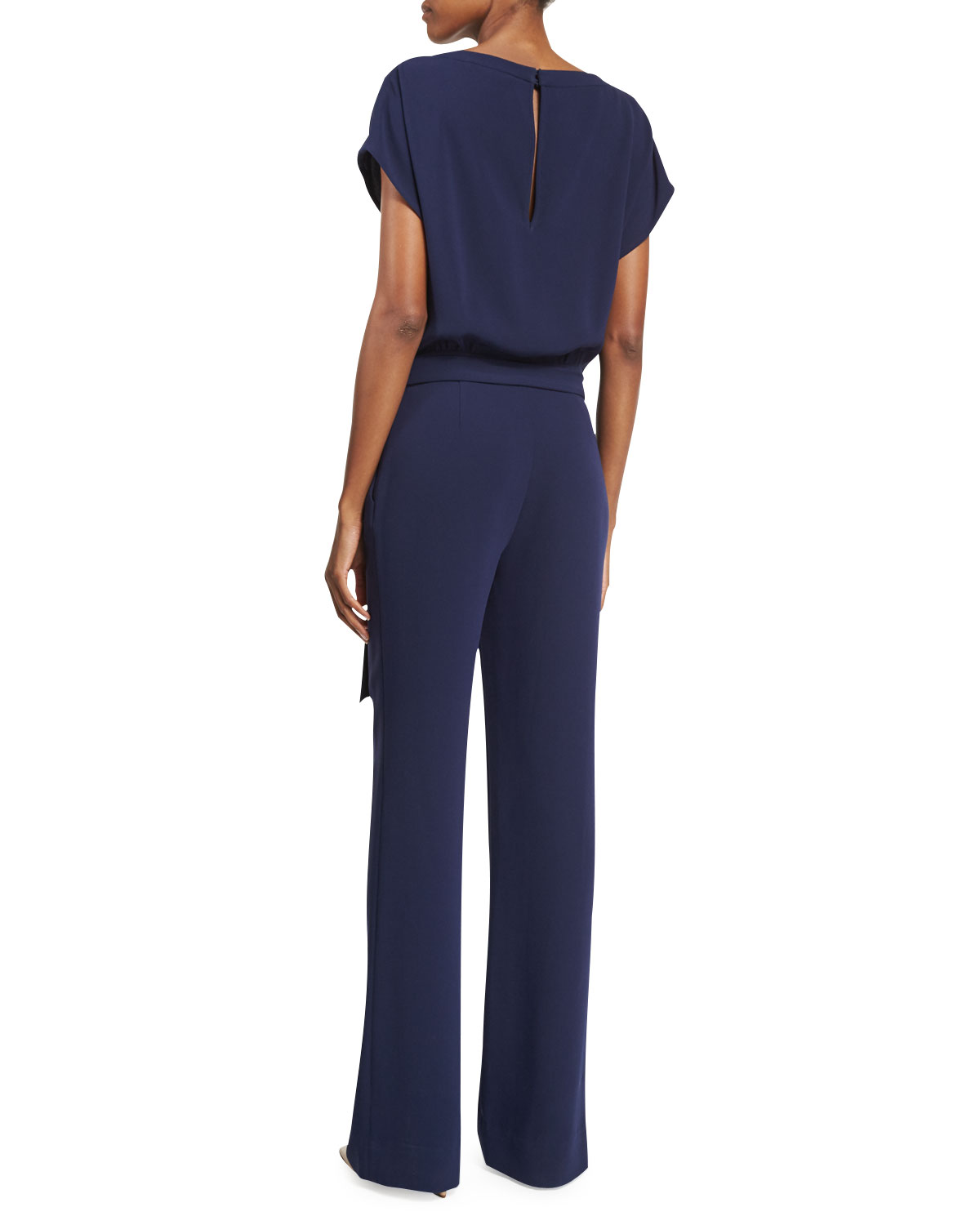 Sandra Belted Crepe Jumpsuit, Midnight