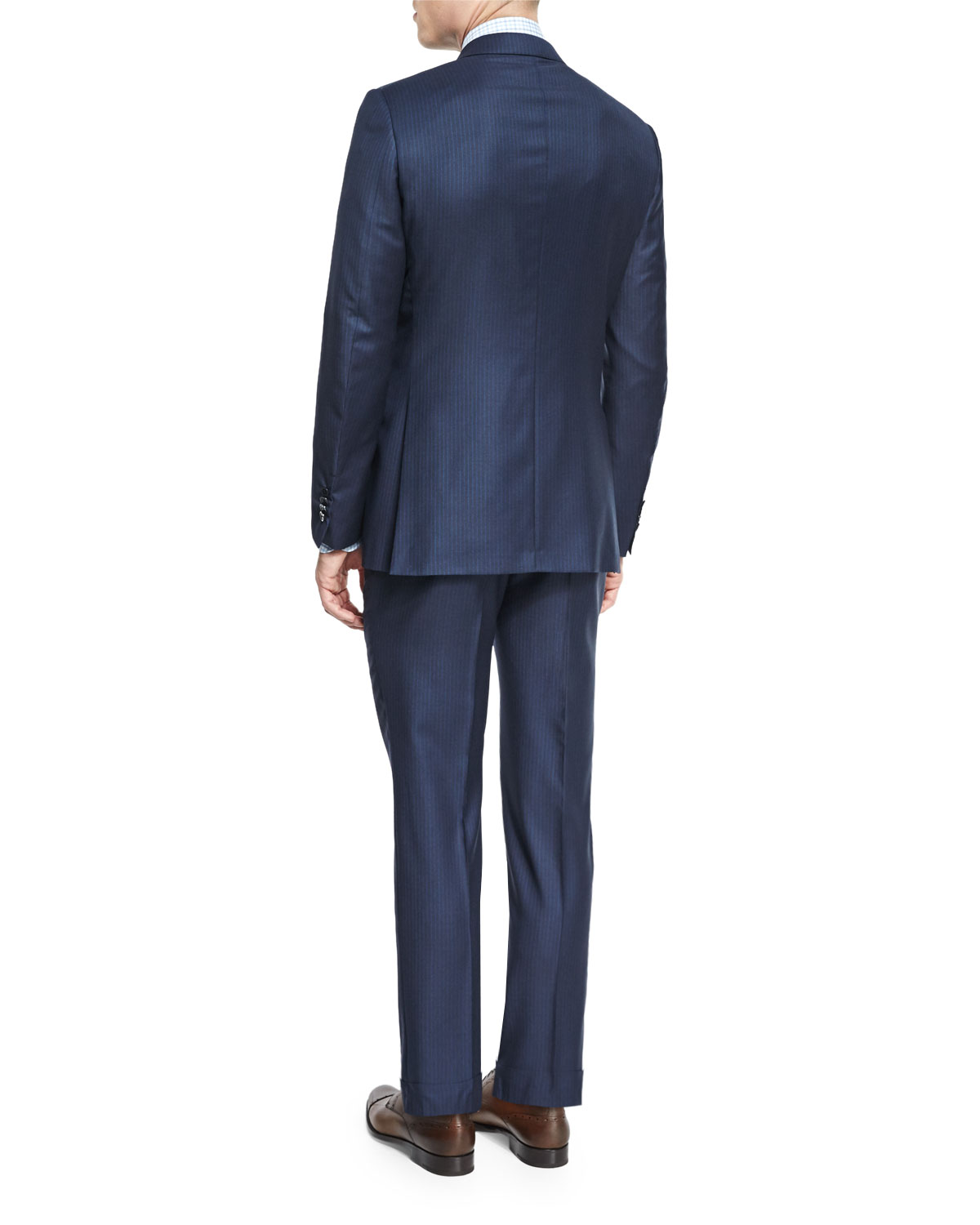 Mini-Stripe Two-Piece Wool Suit, Navy