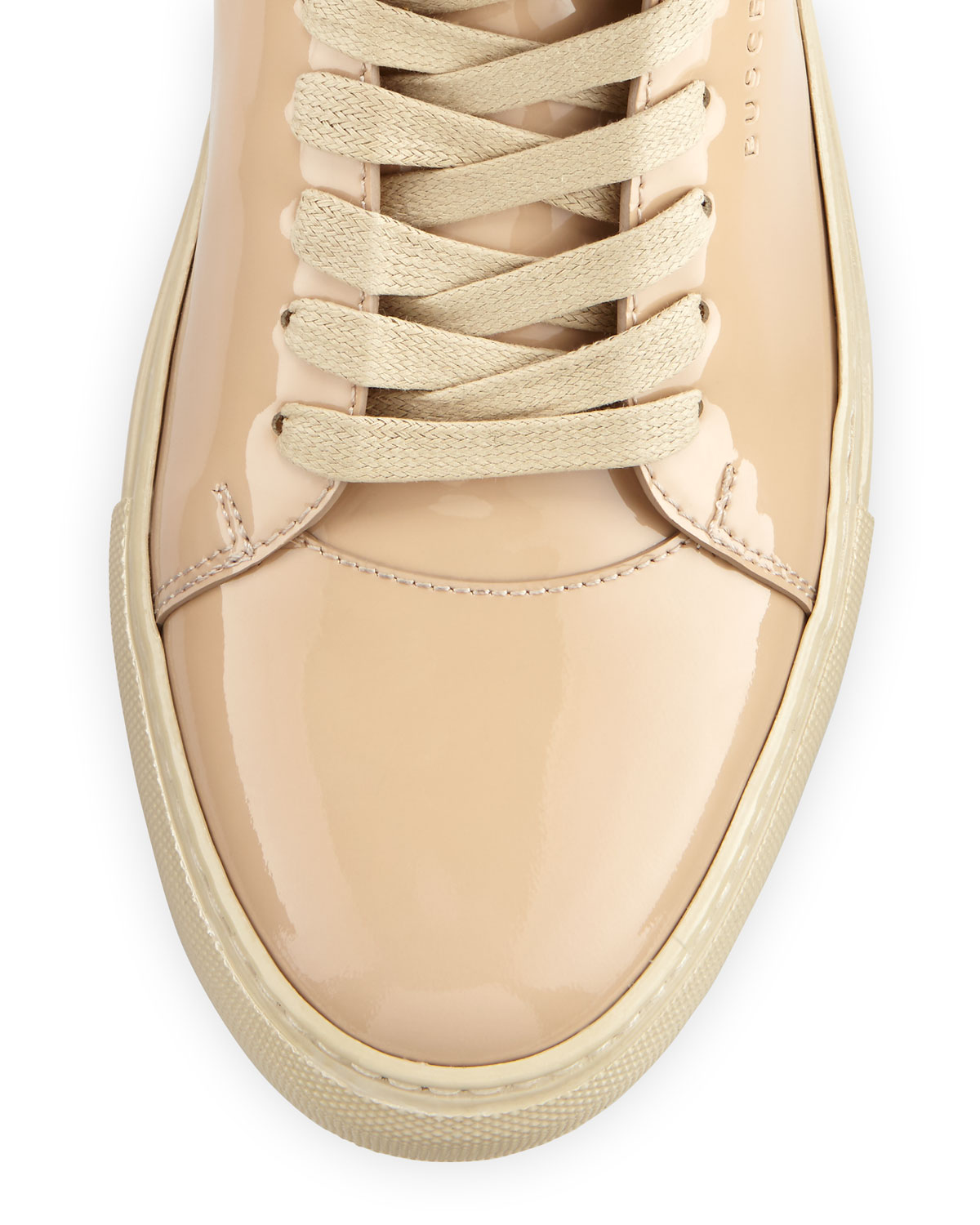 Women's 100mm Belted Patent High-Top Sneaker, Nude
