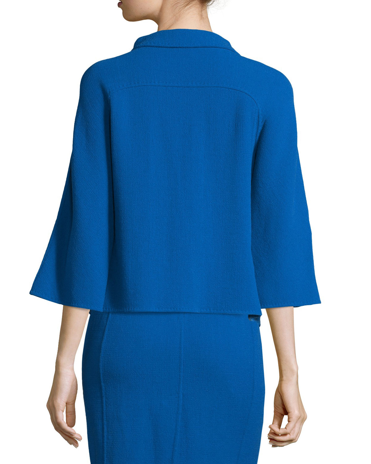 3/4-Sleeve Three-Button Jacket, Cornflower