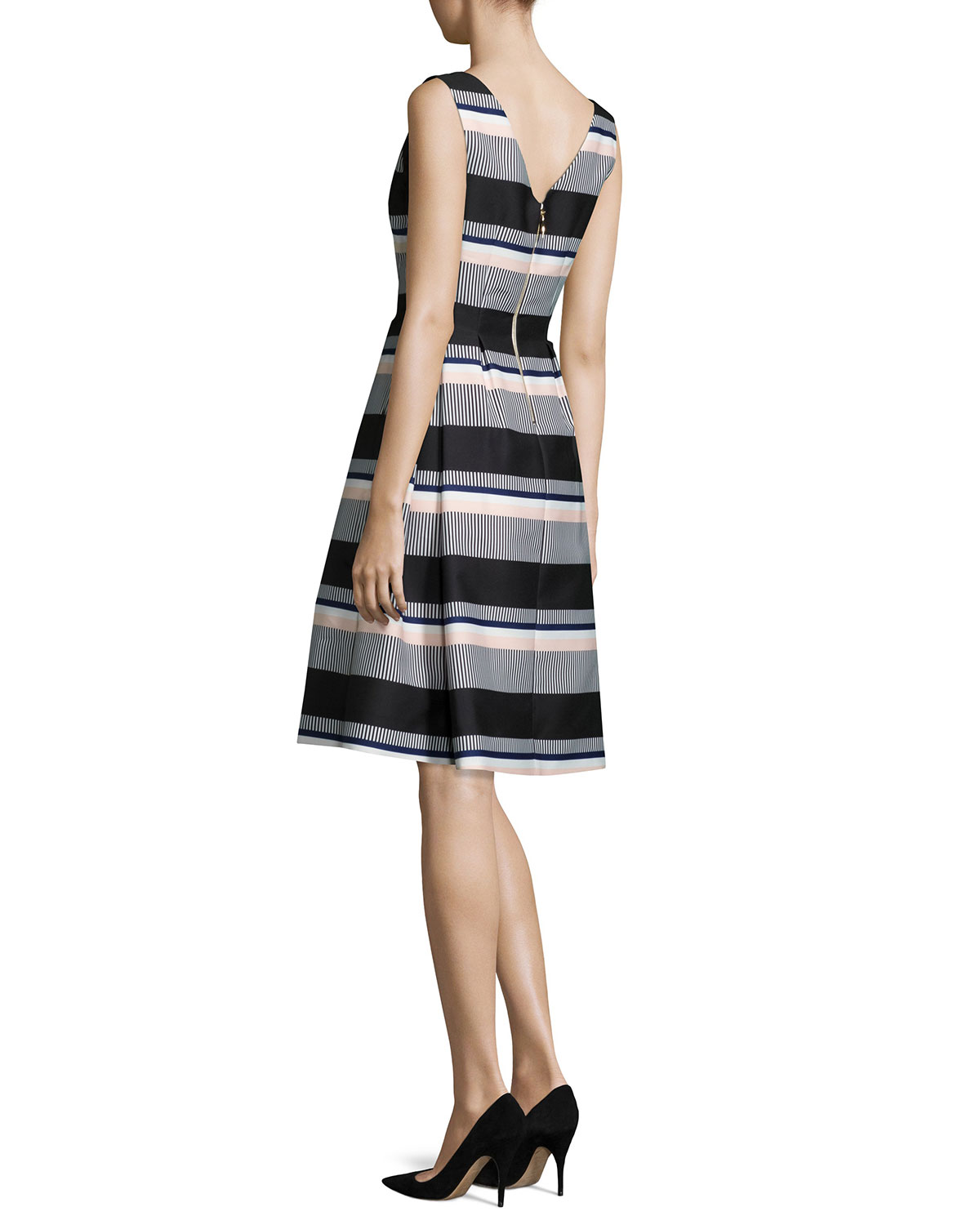 sleeveless striped taffeta dress, black