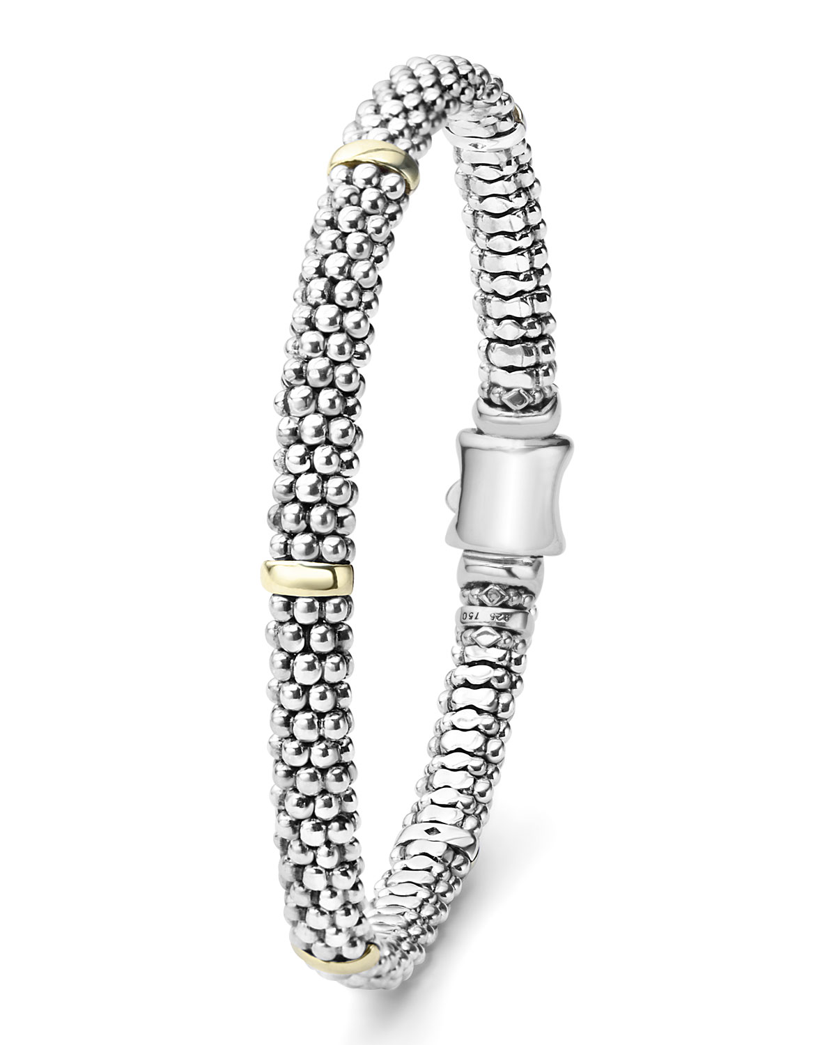 Signature Silver Caviar Bracelet with 18k Gold, 6mm