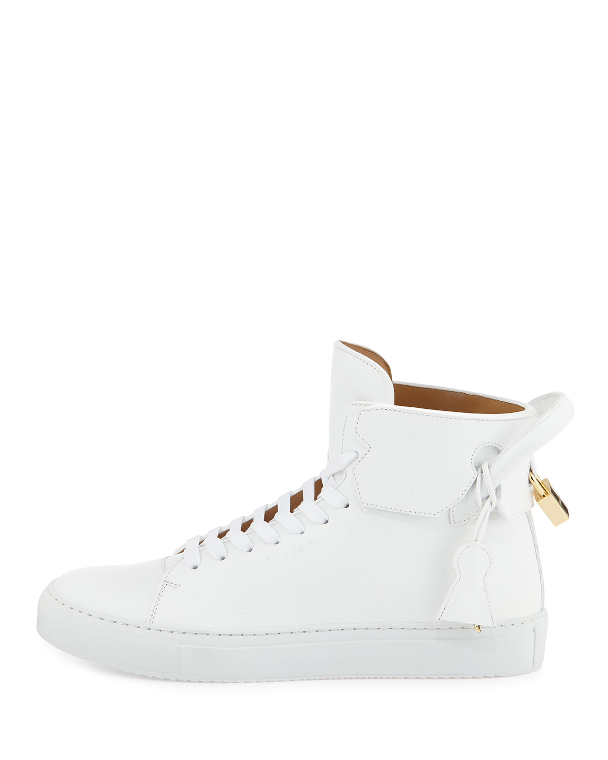 125mm High-Top Leather Sneaker with Padlock, White