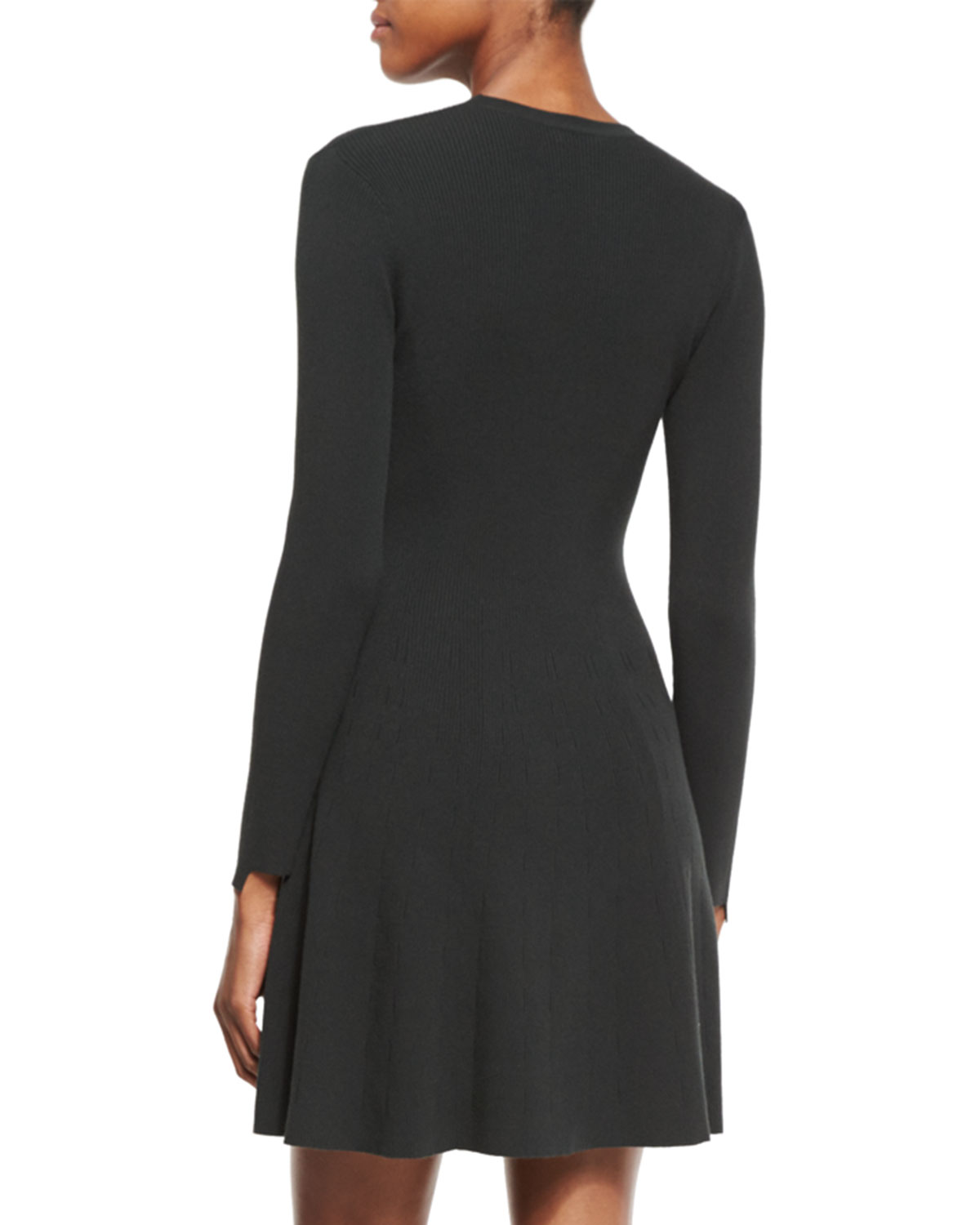 Miriam Long-Sleeve Fit-and-Flare Jersey Dress, Black