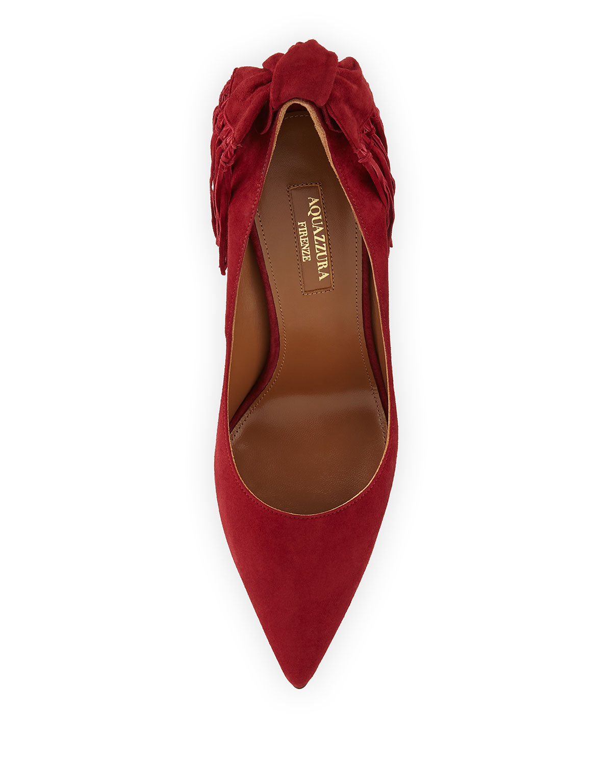 Fringe Tie Suede 105mm Pump, Pomegranate