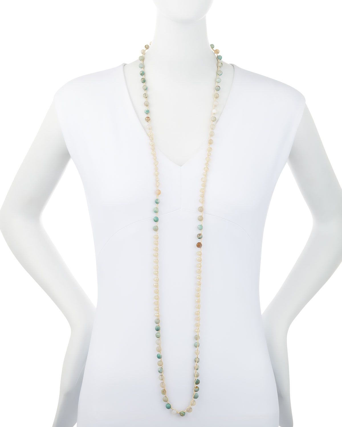 Amazonite & Striped Turquoise Agate Crocheted Necklace, 55"