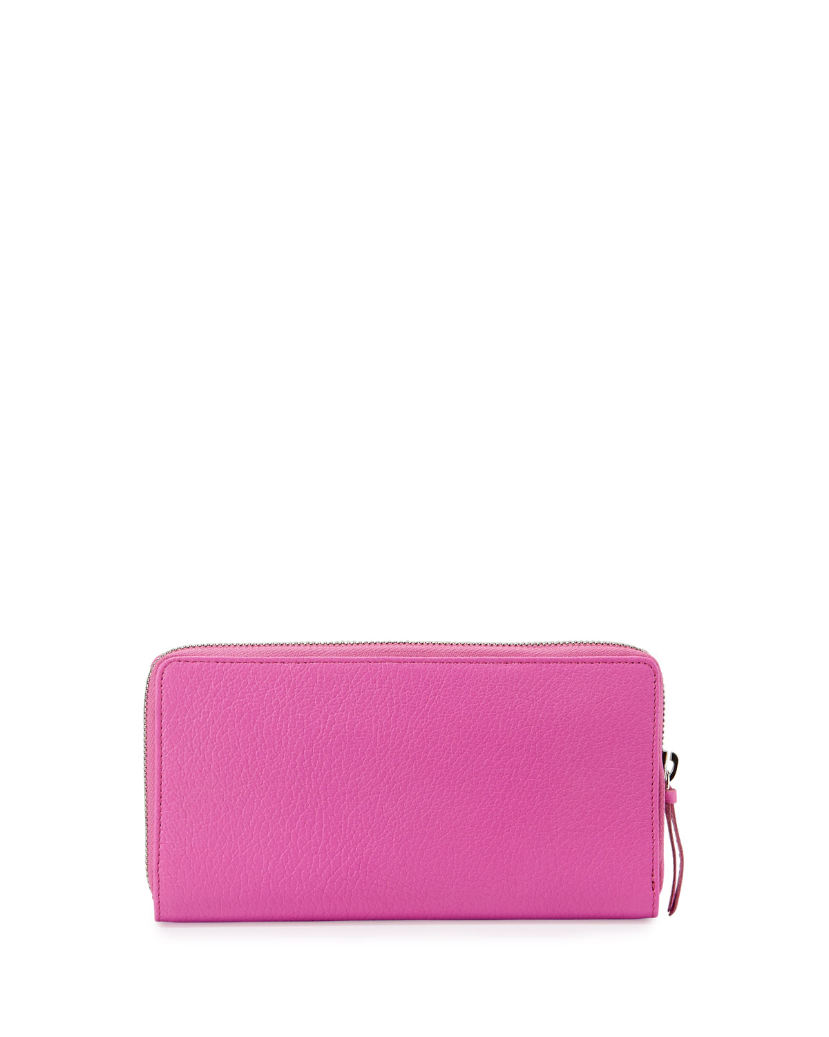 Metallic Edge Zip-Around Wallet, Rose Fluorescent 