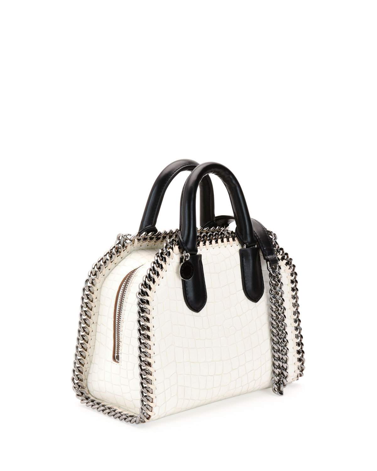 Falabella Mini Crocodile-Embossed Box Satchel Bag, Ivory