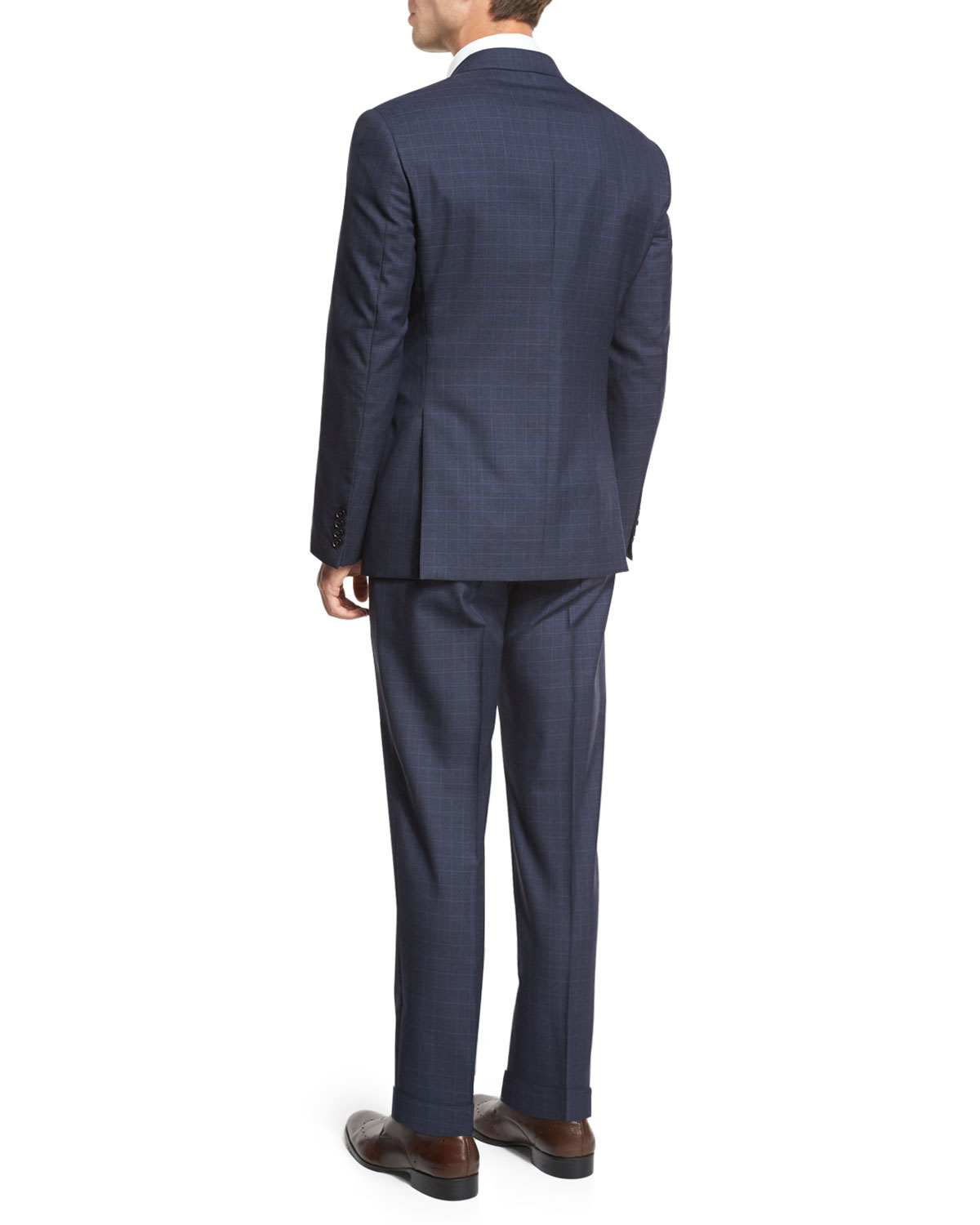 Textured Windowpane Check Two-Piece Suit, Navy