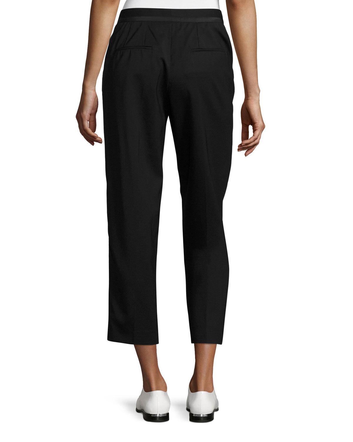 Elastic-Waist Cropped Pants, Black