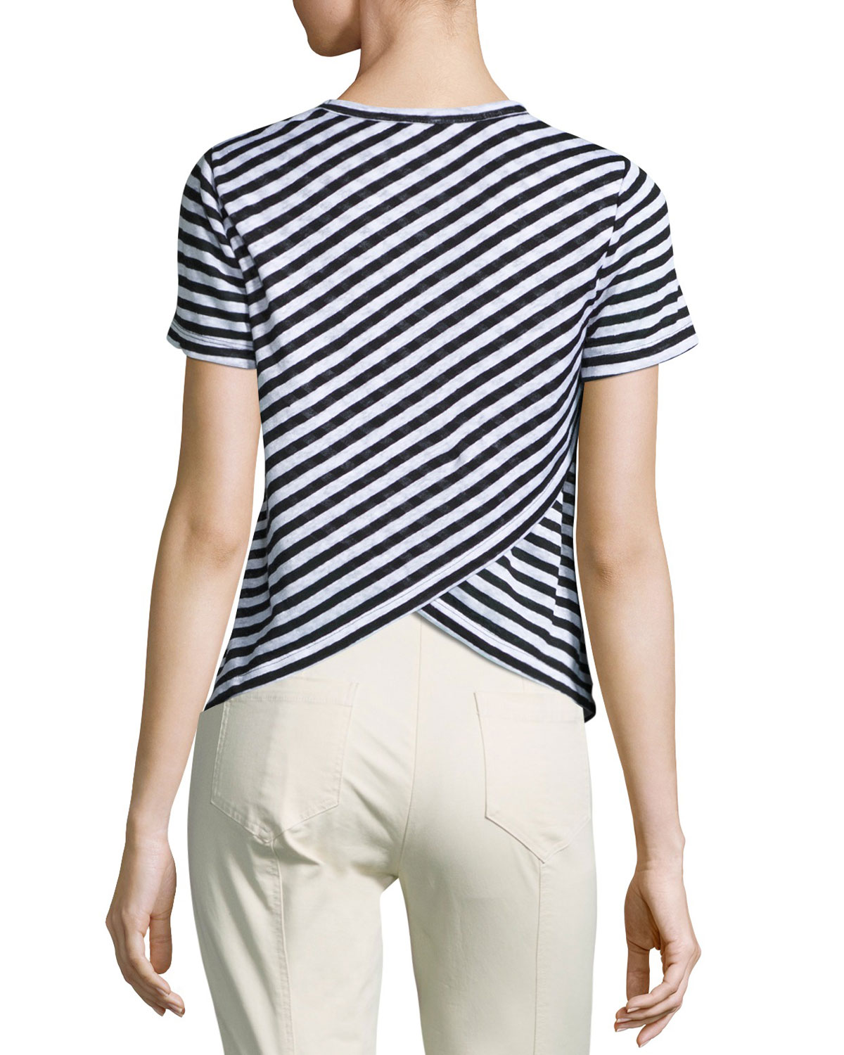 Tesi Striped Linen Tee, Black/White