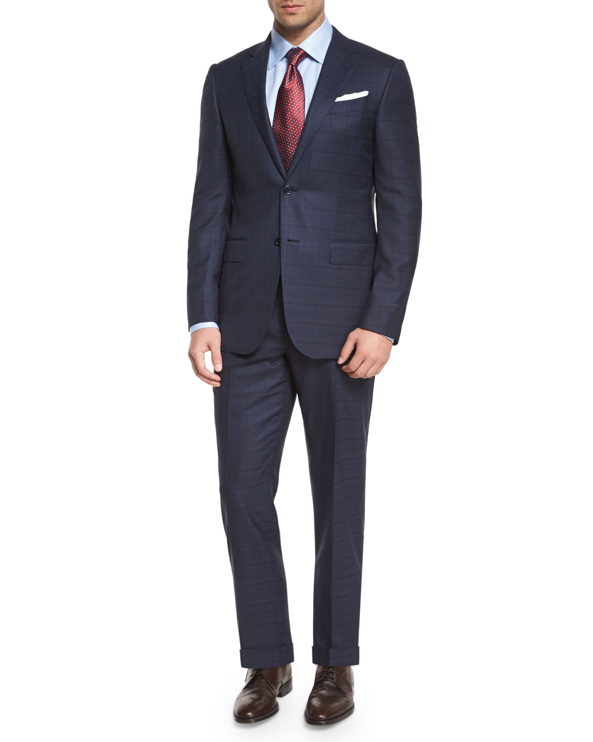 Milano Plaid Two-Piece Wool Suit, Blue