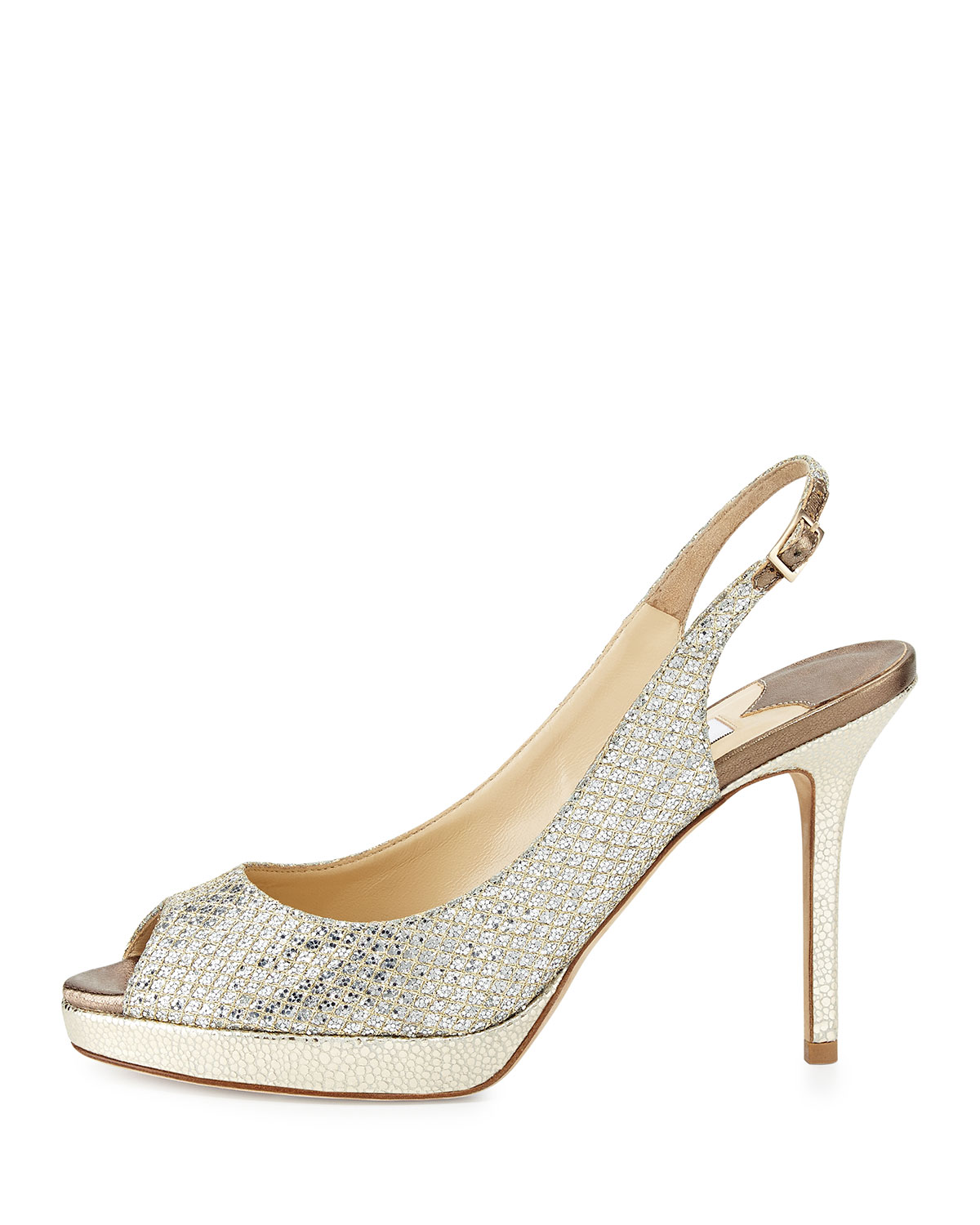 Nova Glitter Platform Slingback Sandal, Champagne