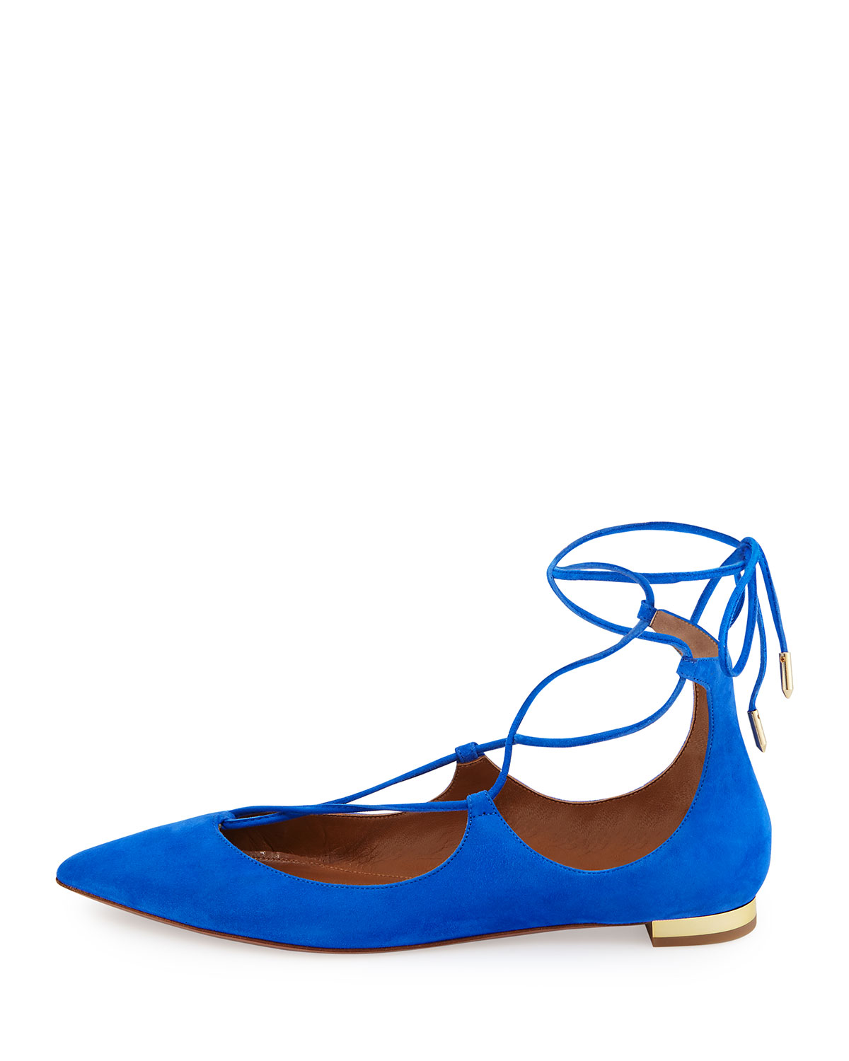 Christy Suede Lace-Up Pointed-Toe Flat, Mondrian Blue