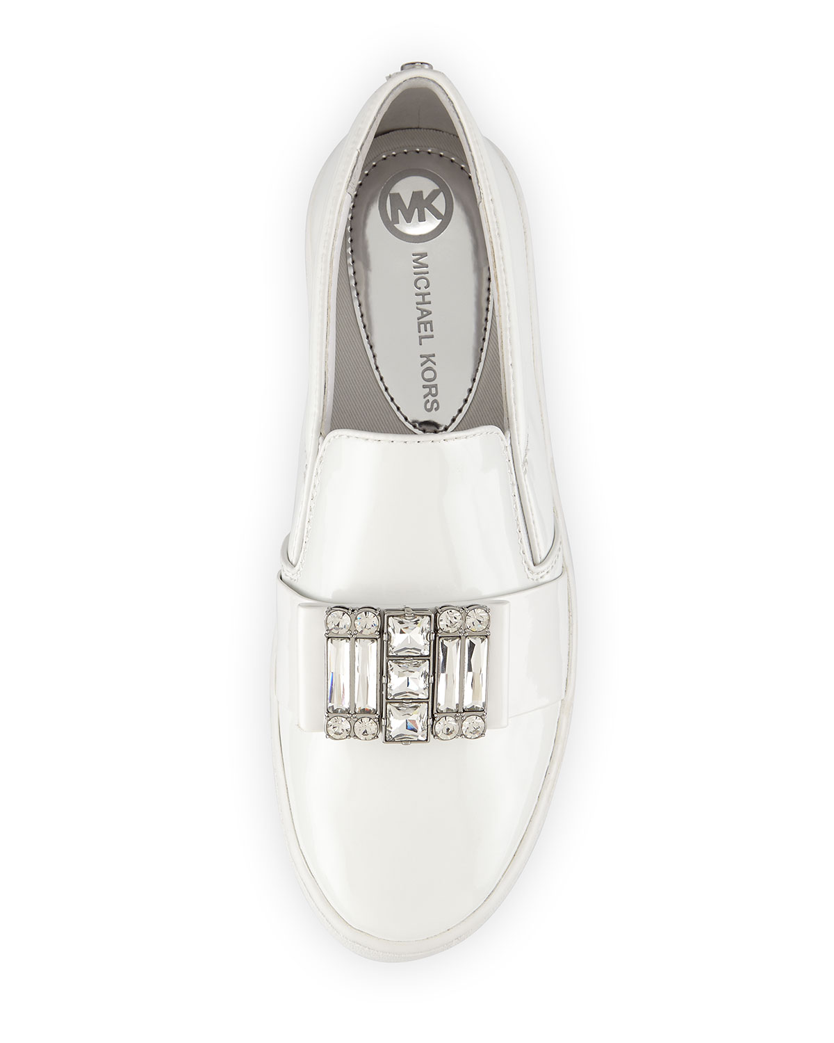 Michelle Faux-Patent Jewel Sneaker, Optic White