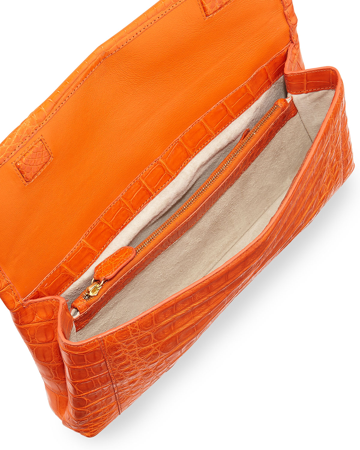 Gotham Crocodile Flap Clutch Bag, Orange Matte