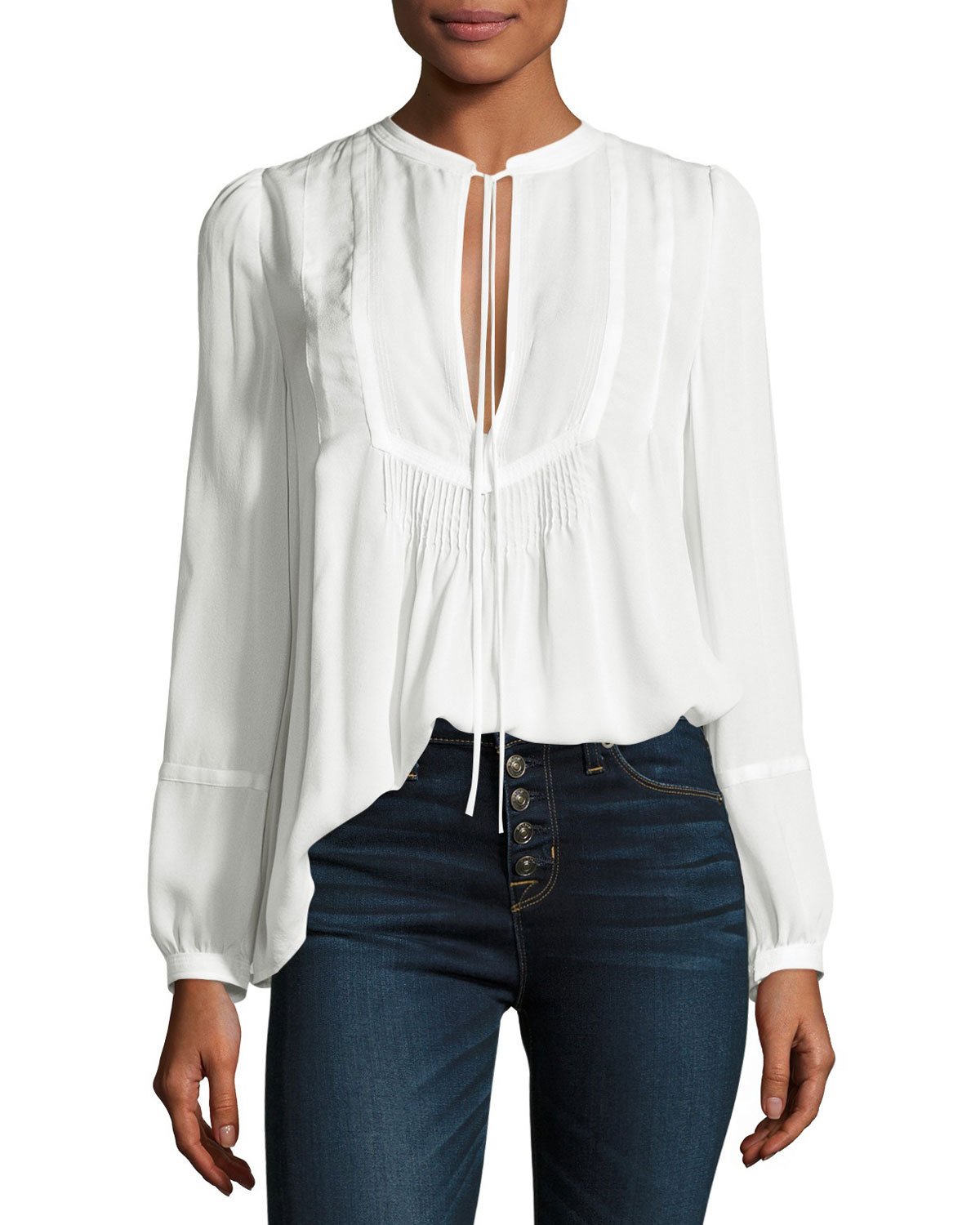 Hari Bibbed Silk Blouse, Eggshell