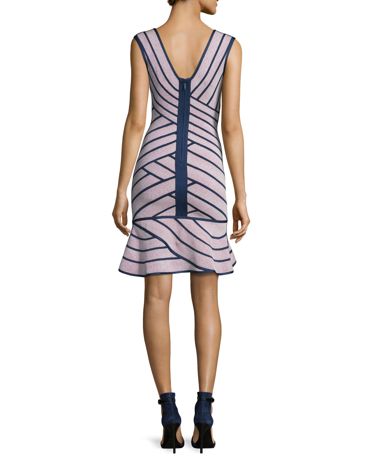 Millie Sleeveless Striped Flounce Dress, Dusty Azalea/Navy