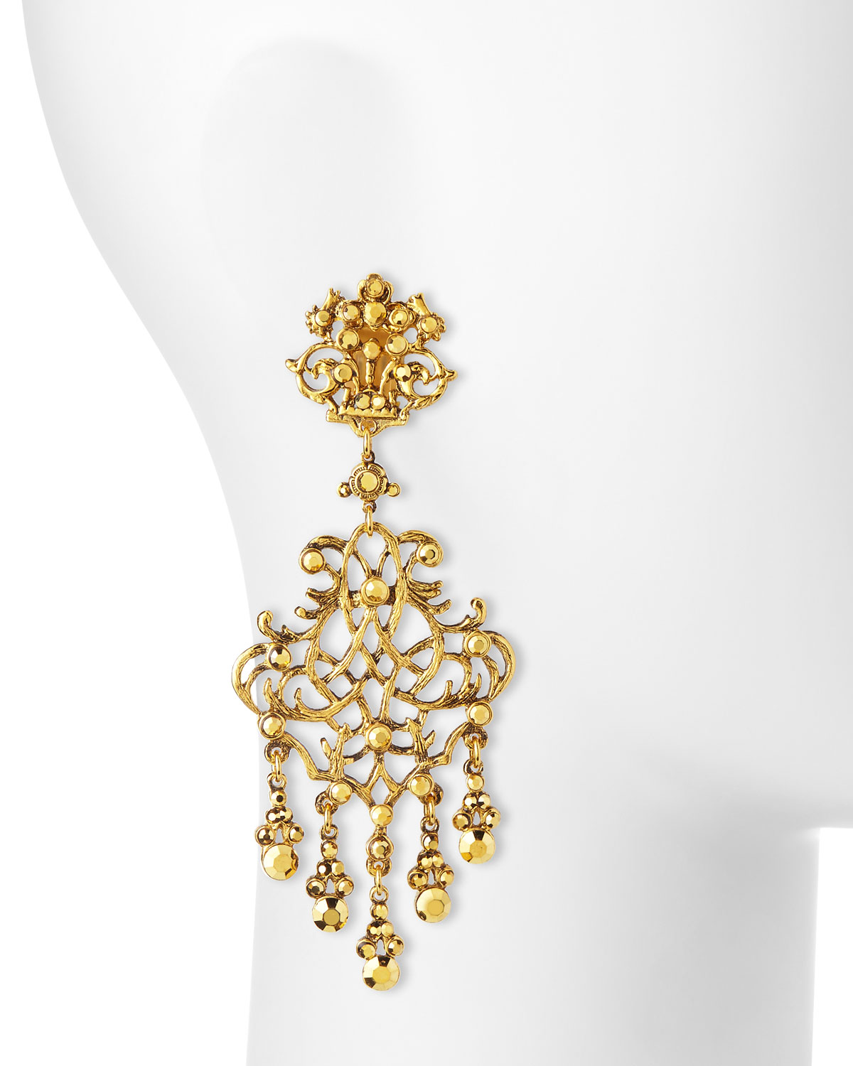 24k-Plated Scroll Chandelier Clip Earrings