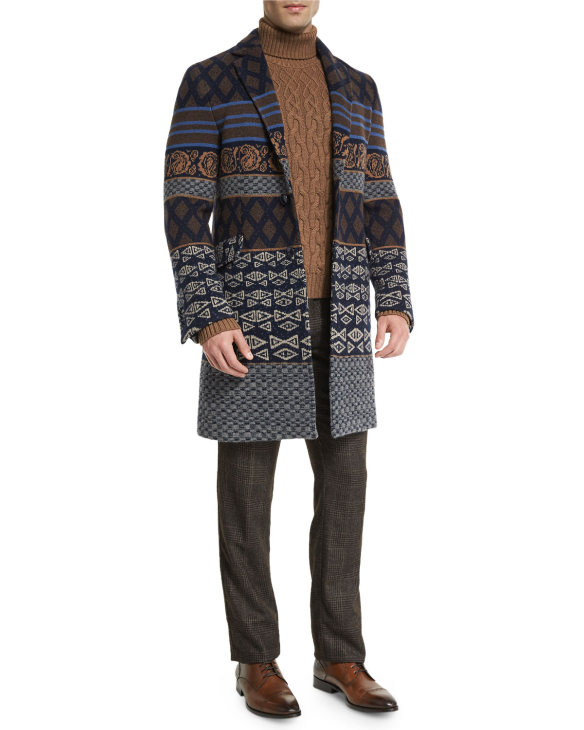 Plaid Wool-Blend Flat-Front Trousers, Gray Multi