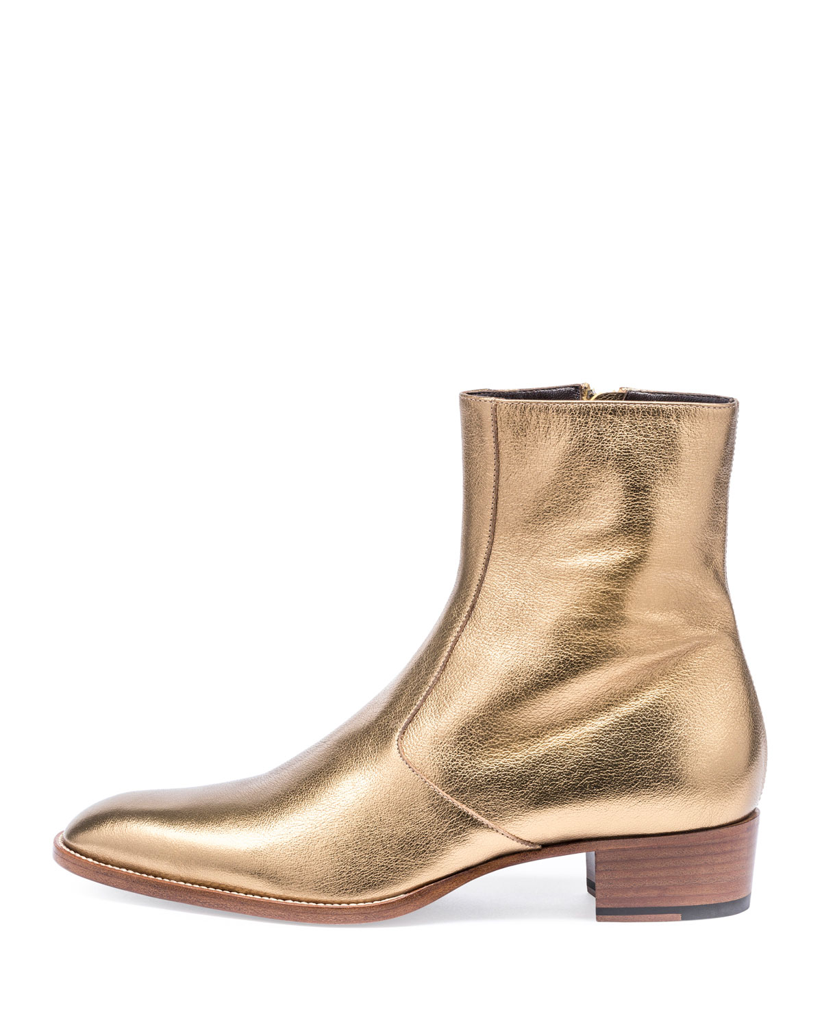 Wyatt 40mm Men's Metallic Leather Ankle Boot, Gold