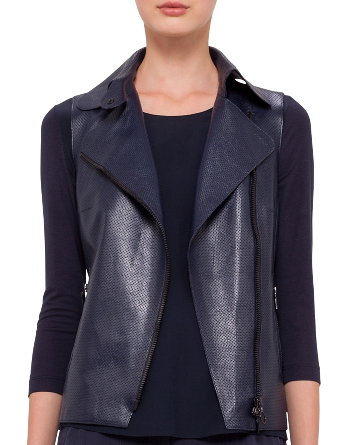 napa leather moto vest navy